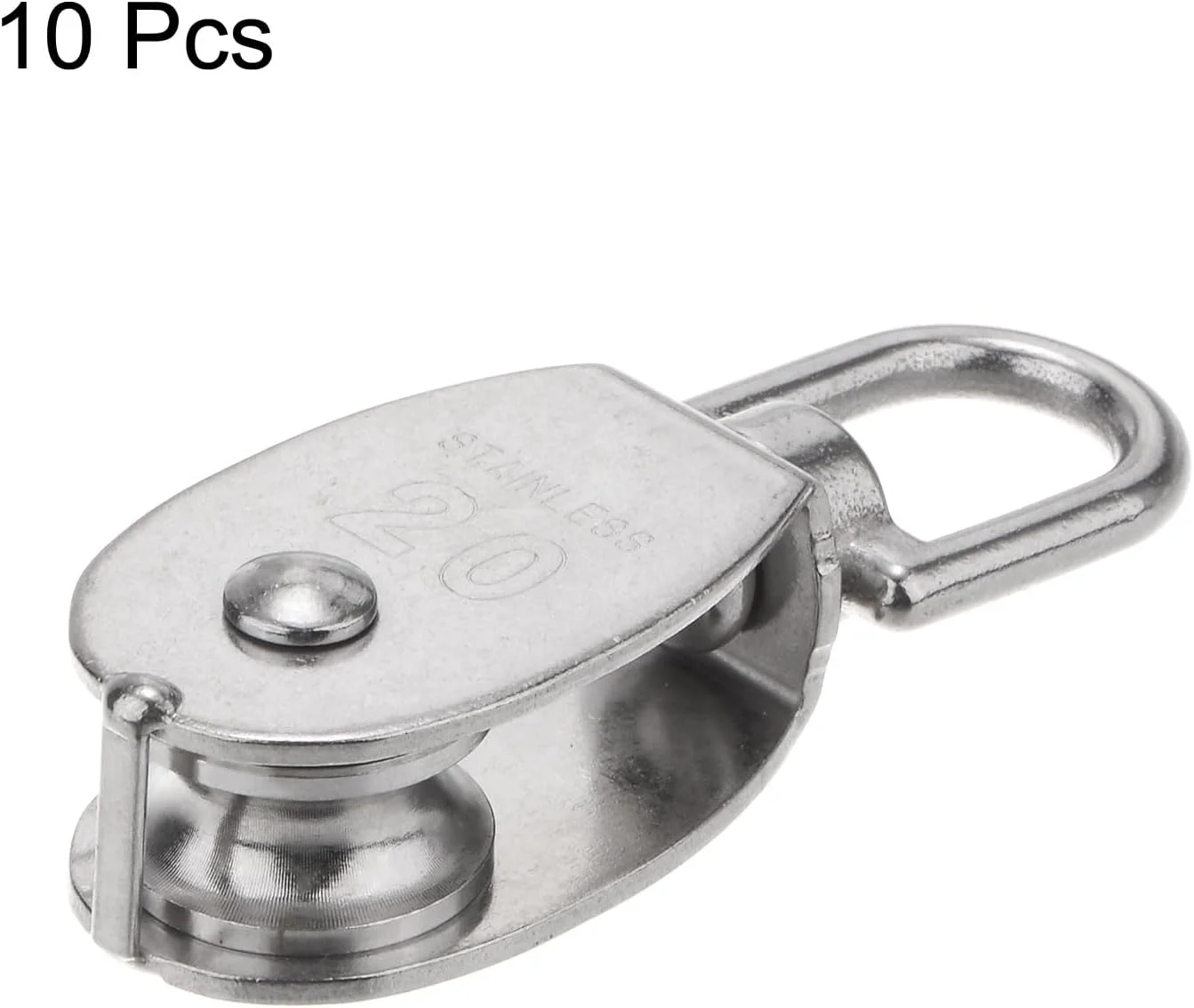 sourcing map 10pcs M20 Single Pulley Block, 304 Stainless Steel Hanging Wire Towing Wheel, Lifting Crane Swivel Hook, Rope Cable Pulley Roller