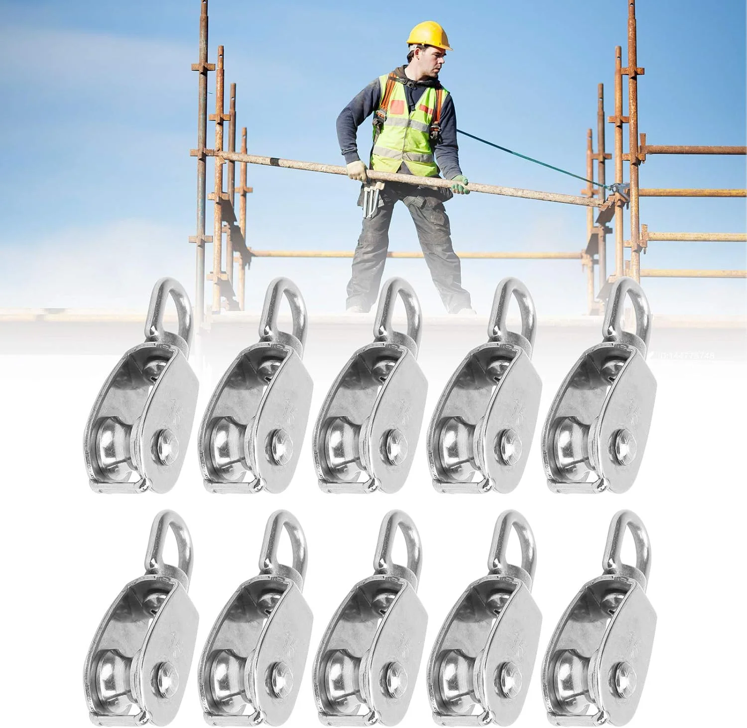 10 عدد قرقره استیل ضد زنگ 304، قرقره سیم بکسل تکی M15 برای بالابر جرثقیل