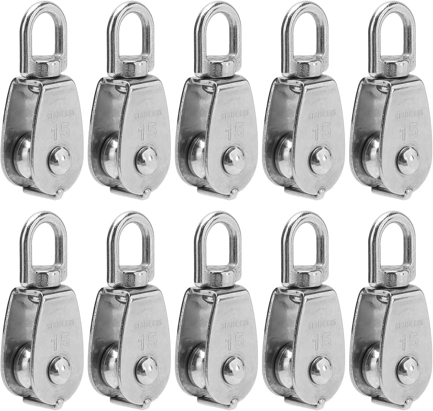 10 عدد قرقره تکی، قرقره جرثقیل استیل ضد زنگ با قابلیت چرخش 360 درجه، قرقره ثابت کشش سیم بکسل، قلاب بالابر، چرخ یدک کش آویز برای آویزان کردن اجسام سنگین