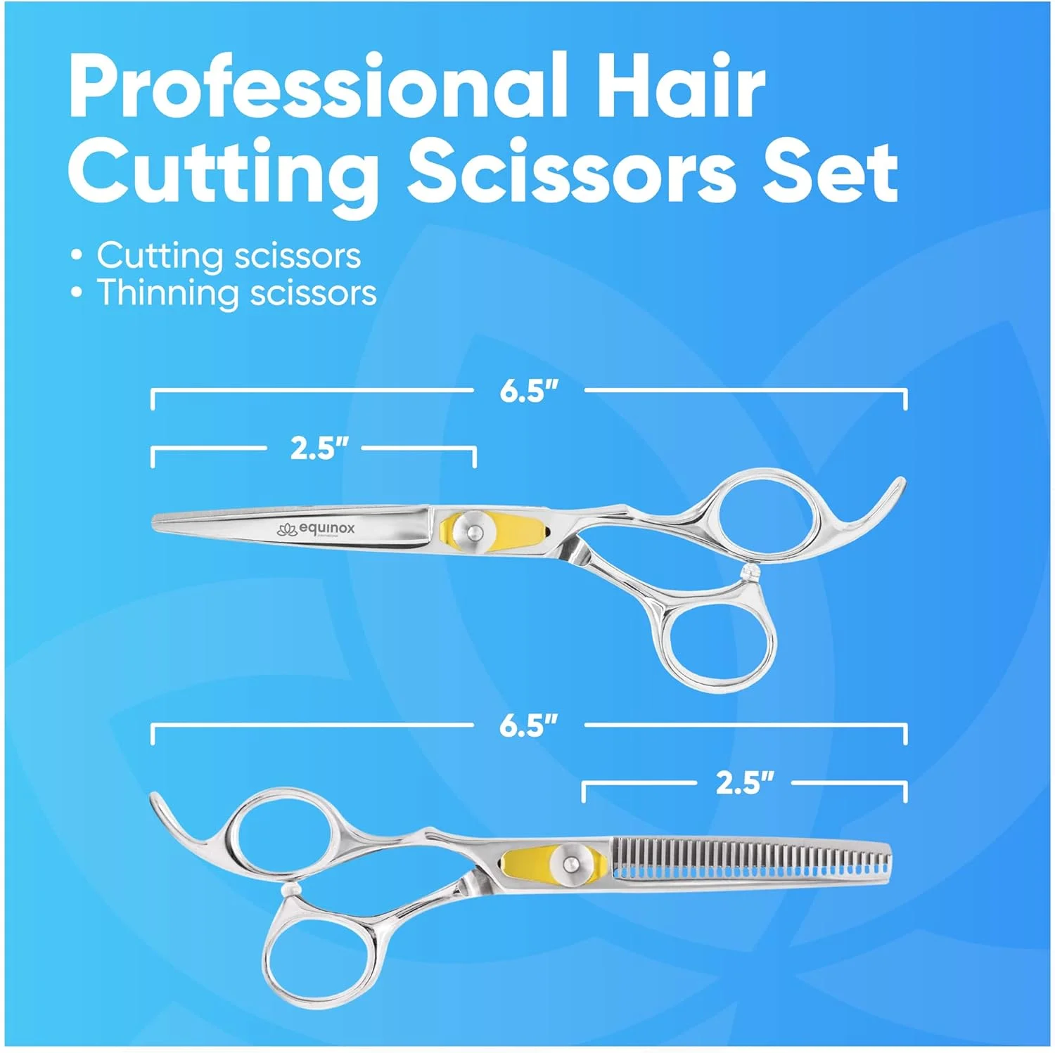 [بسته بندی جدید] قیچی آرایشگری حرفه ای Equinox سری Razor Edge - مجموعه قیچی های آرایشگری و کم حجم کننده/بافت دهنده مو - 6.5 اینچ