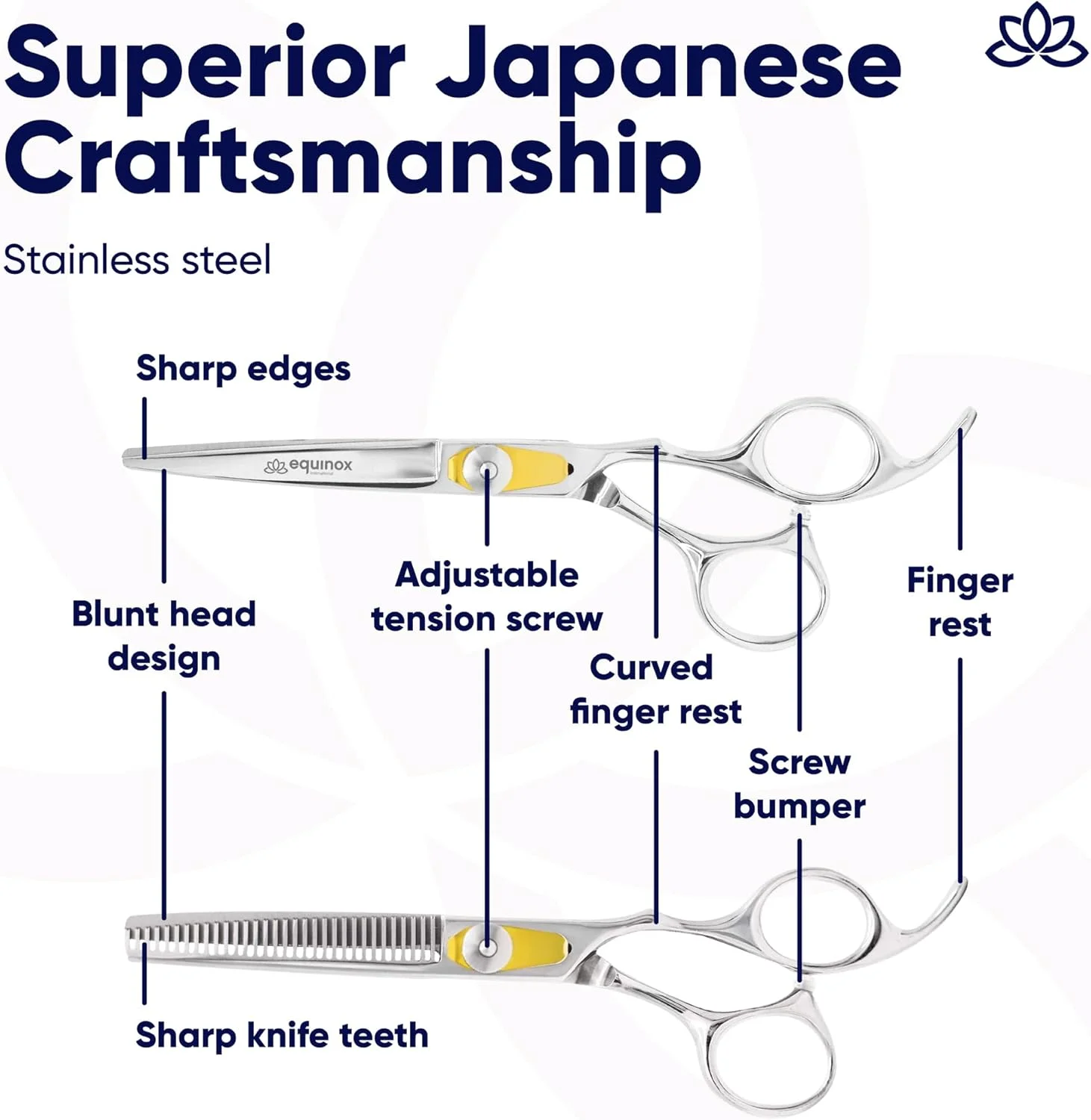 [بسته بندی جدید] قیچی آرایشگری حرفه ای Equinox سری Razor Edge - مجموعه قیچی های آرایشگری و کم حجم کننده/بافت دهنده مو - 6.5 اینچ