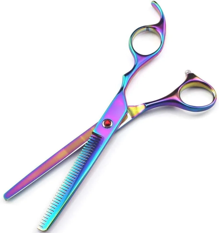 قیچی آرایشگری حرفه ای، قیچی پیرایشگری، قیچی های اصلاح مو، ست 7 اینچی (رنگ: رنگین کمان، اندازه: ست 7 اینچی)