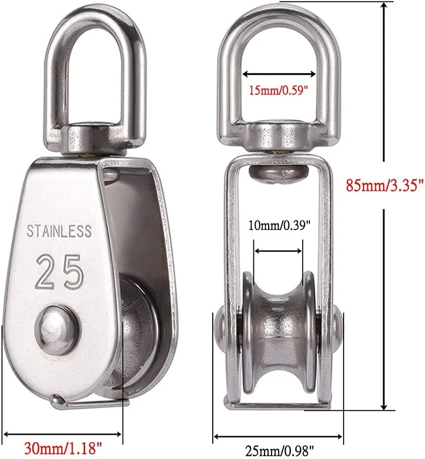 ست قرقره استوکلا شامل 2 عدد قرقره تک، ساخته شده از استیل ضد زنگ 304، قرقره M25 با ظرفیت بار قوی، نقره ای، مناسب برای استفاده در داخل و خارج از منزل