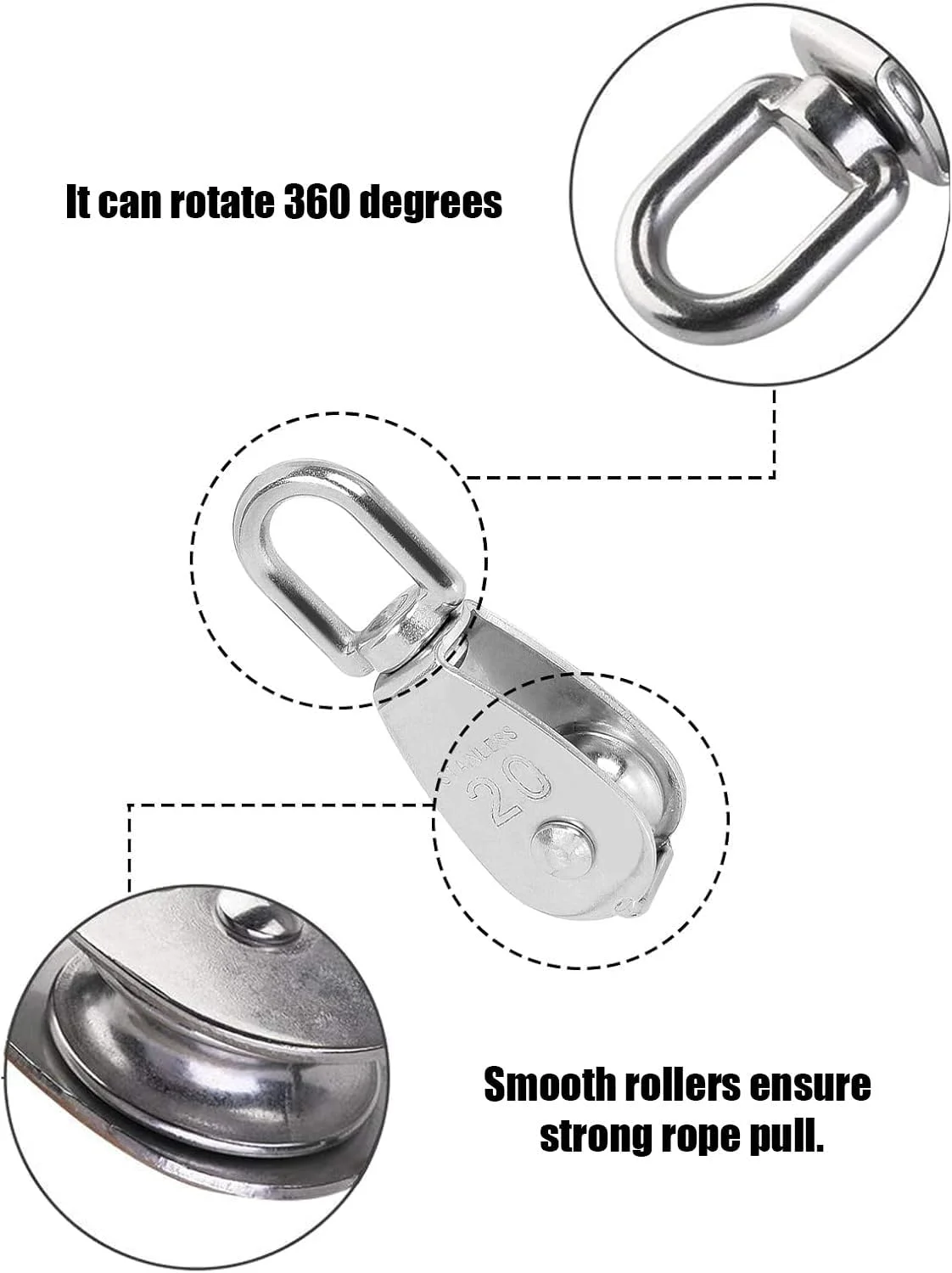 ست قرقره استوکلا شامل 2 عدد قرقره تک، ساخته شده از استیل ضد زنگ 304، قرقره M25 با ظرفیت بار قوی، نقره ای، مناسب برای استفاده در داخل و خارج از منزل