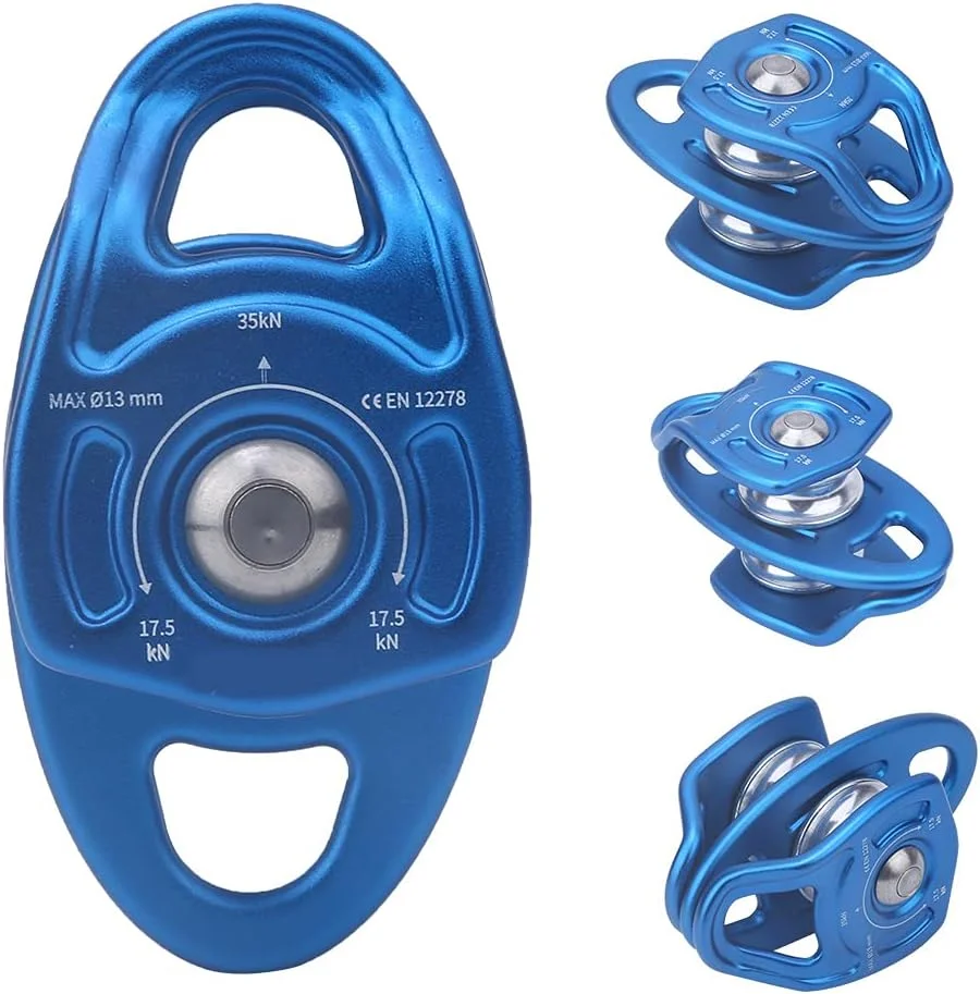 قرقره دوبل چرخشی جانبی، مستحکم، بادوام و با مقاومت بالا برای صخره نوردی، عبور، بالابری و حمل و نقل