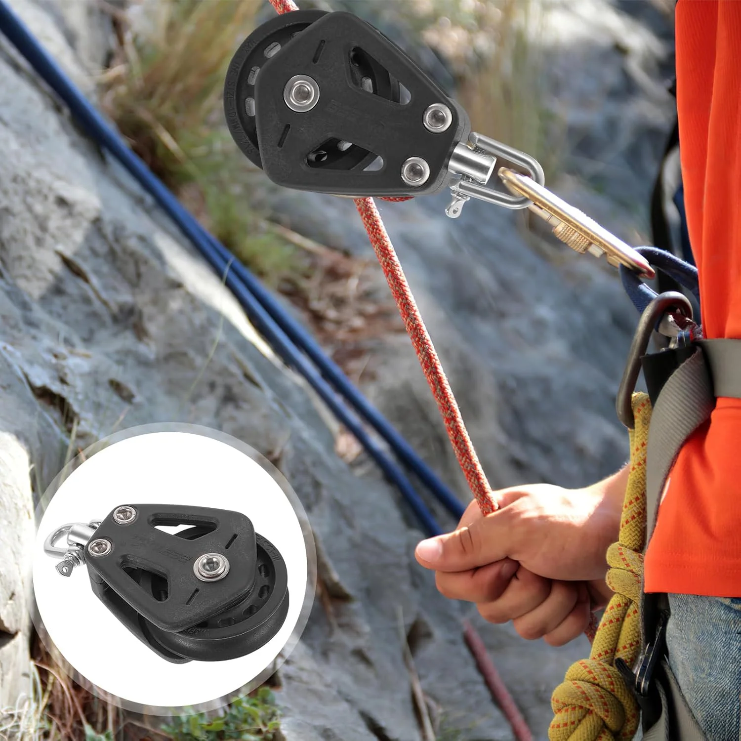 قرقره قایق بادبانی TEHAUX، قرقره جرثقیل نایلونی، بلوک قرقره بالابر، قرقره تکی چرخشی، مشکی