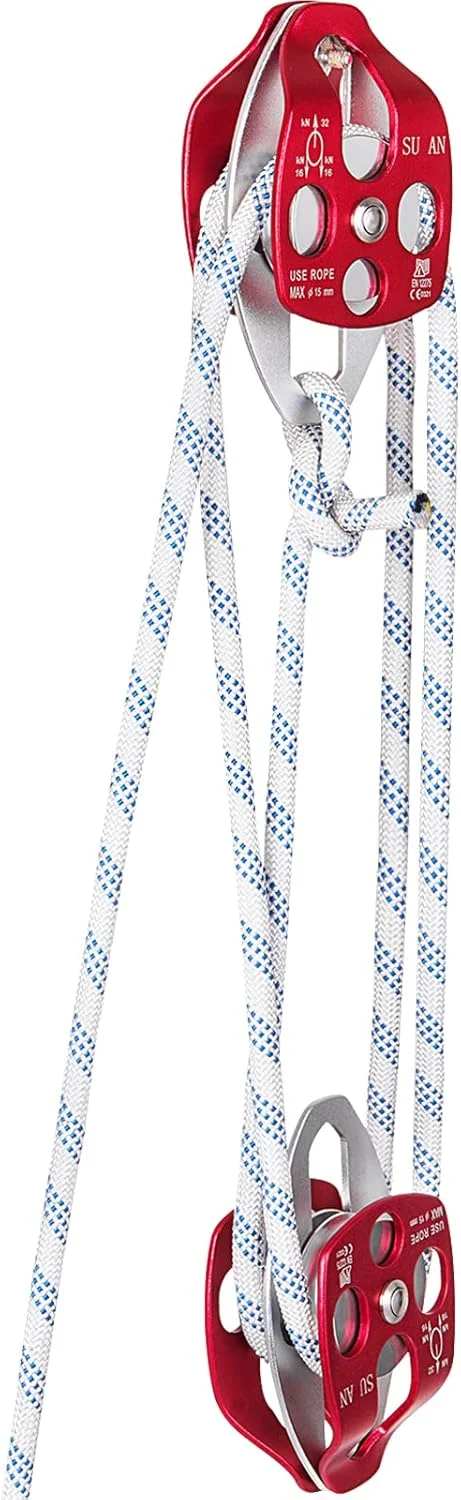 بلوک قرقره دوقلو Mophorn، 2/5-1/2 اینچ، 100-200 فوت، بلوک قرقره دوقلو با طناب بافته شده 30-35KN، 6600-7705 پوند، تجهیزات قرقره دوبل