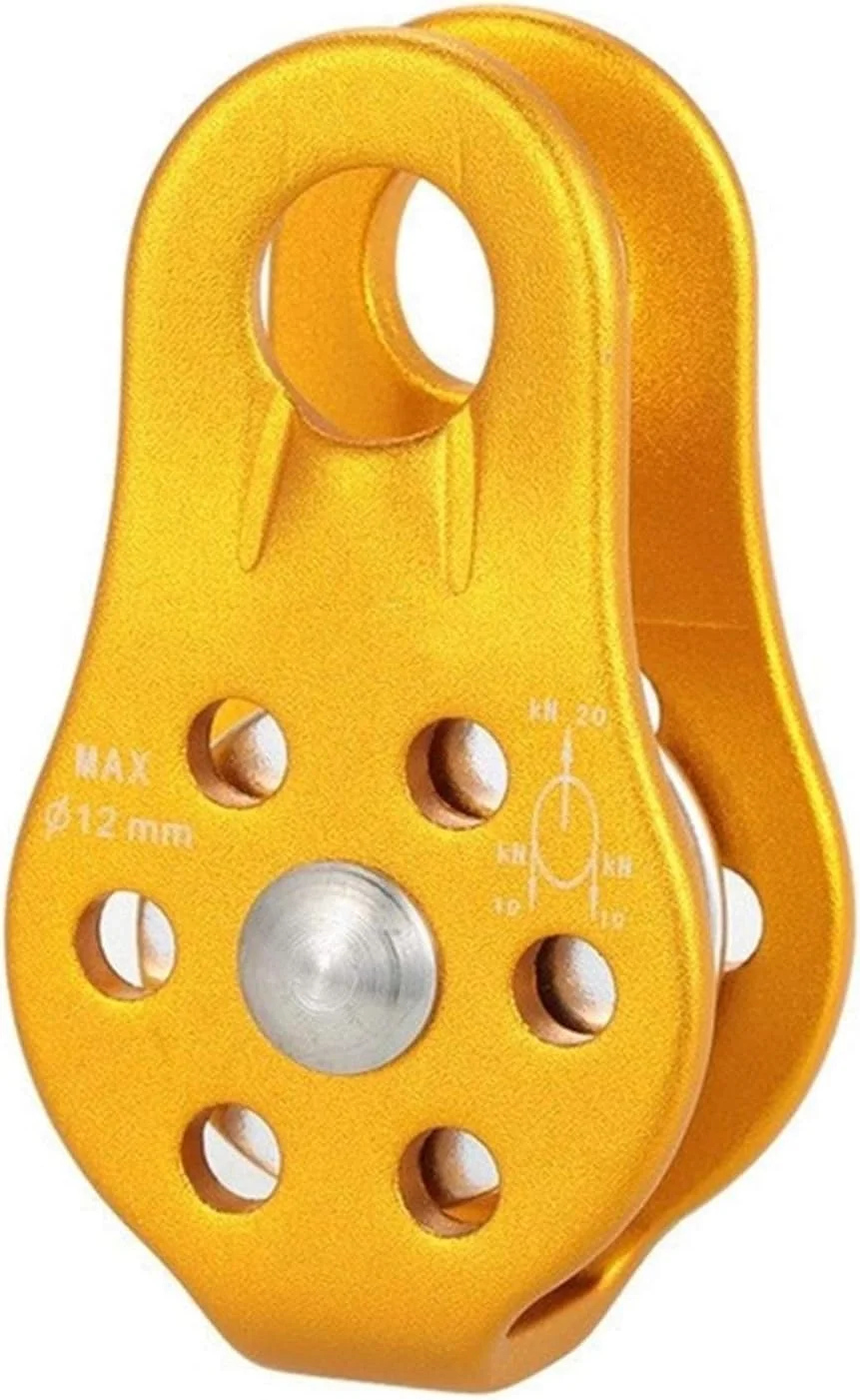قرقره سیم بکسل فولادی، قرقره ترولی کابل 30kN، با بلبرینگ لوازم جانبی صخره نوردی و یخ نوردی در فضای باز، قرقره آلیاژ آلومینیوم غارنوردی و نجات (سایز: زرد)