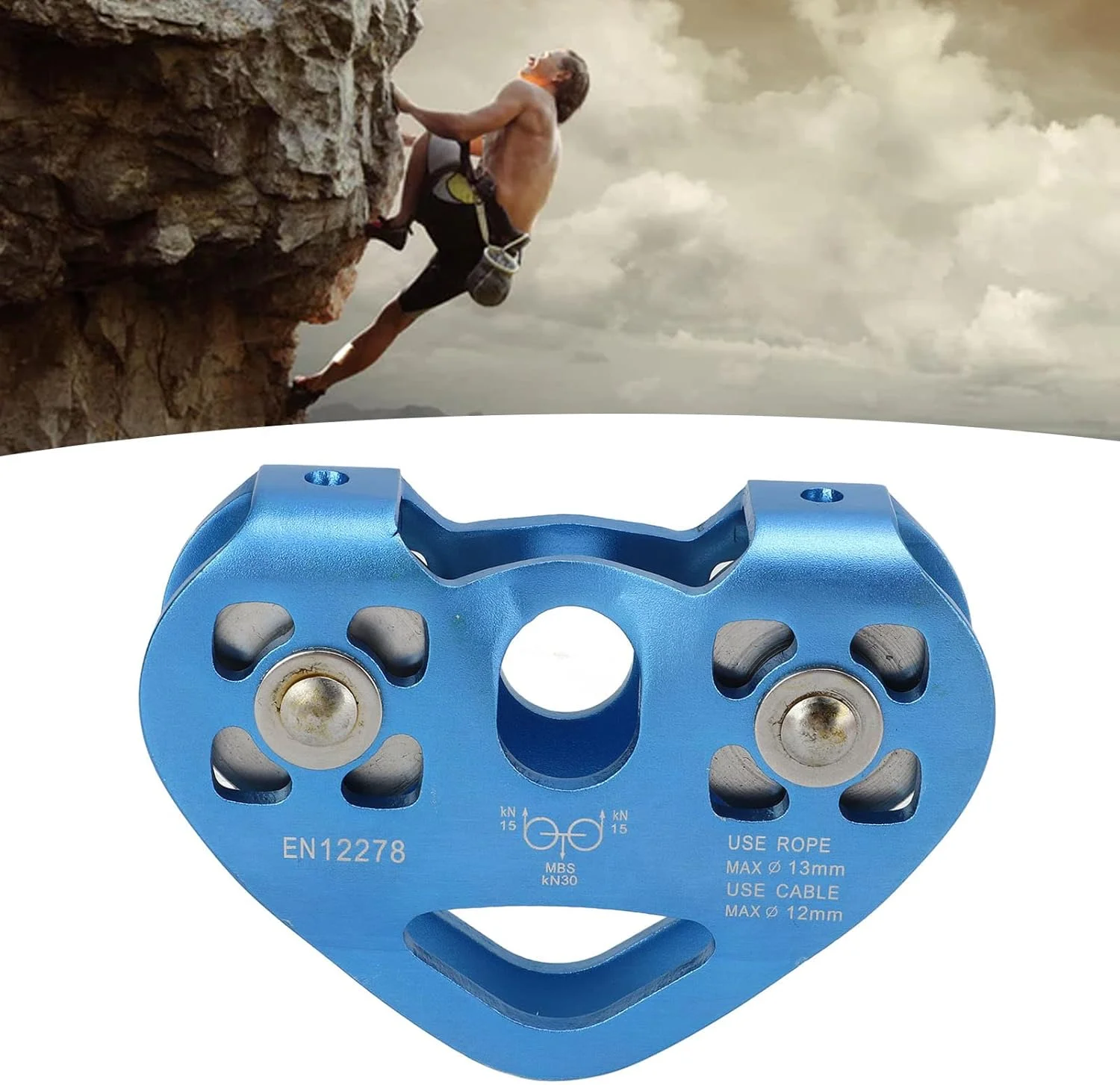 قرقره صعود TUORE، قرقره زیپ لاین دو بلبرینگ 30KN طرح قلب مناسب برای تله کابین (آبی) قرقره صعود TUORE، قرقره زیپ لاین دو بلبرینگ 30KN طرح قلب مناسب برای تله کابین (آبی)