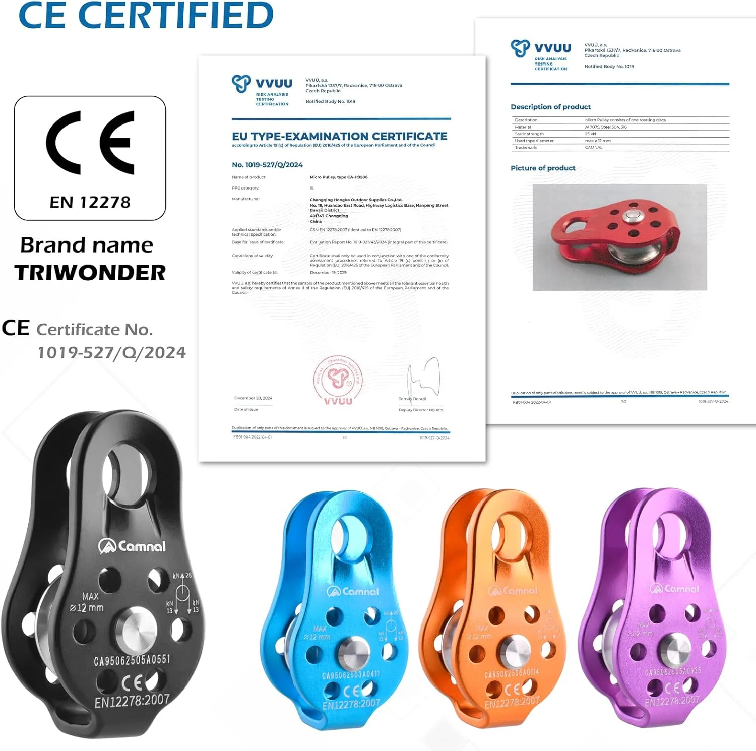 قرقره کوهنوردی TRIWONDER 26kN دارای گواهی CE، قرقره نجات، قرقره تک تسمه آلومینیومی با چشم ثابت برای طناب سنگنوردی (02 26kN - مشکی)