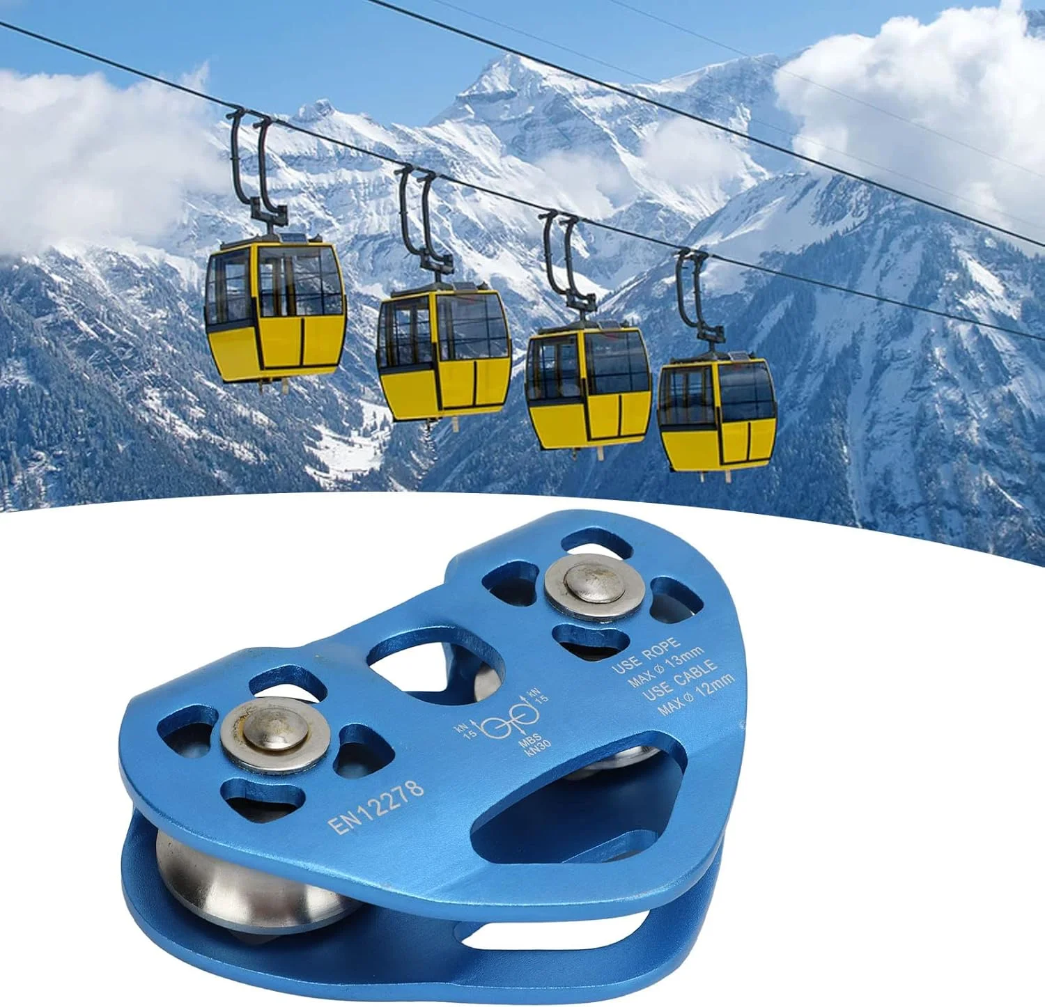 قرقره صعود TUORE، قرقره زیپ لاین دو بلبرینگ 30KN طرح قلب مناسب برای تله کابین (آبی) قرقره صعود TUORE، قرقره زیپ لاین دو بلبرینگ 30KN طرح قلب مناسب برای تله کابین (آبی)