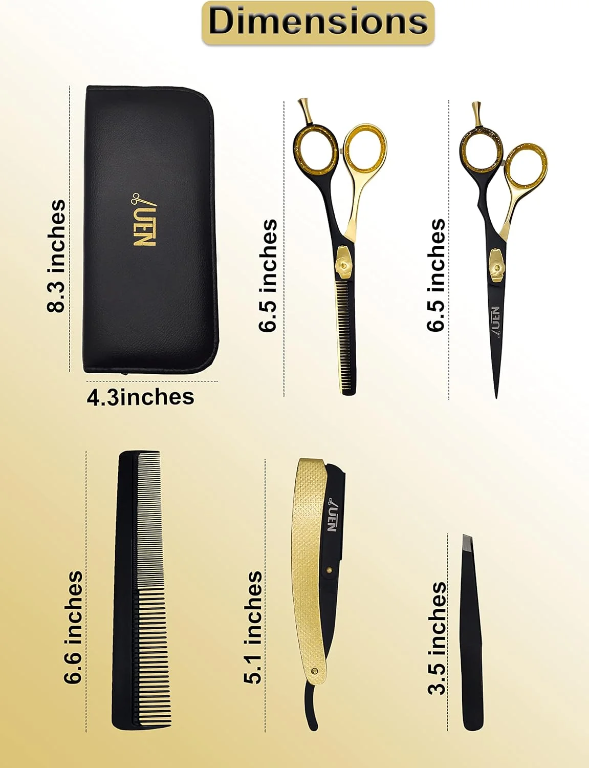 ست قیچی آرایشگری حرفه ای UEN / کیت آرایشگری با قیچی های صاف و اره ای، شانه، تیغ صاف و موچین / فولاد ضد زنگ ژاپنی / برای مردان، زنان، کودکان، آرایشگر، سالن، خانه ست قیچی آرایشگری حرفه ای UEN / کیت آرایشگری با قیچی های صاف و اره ای، شانه، تیغ صاف و موچین / فولاد ضد زنگ ژاپنی / برای مردان، زنان، کودکان، آرایشگر، سالن، خانه