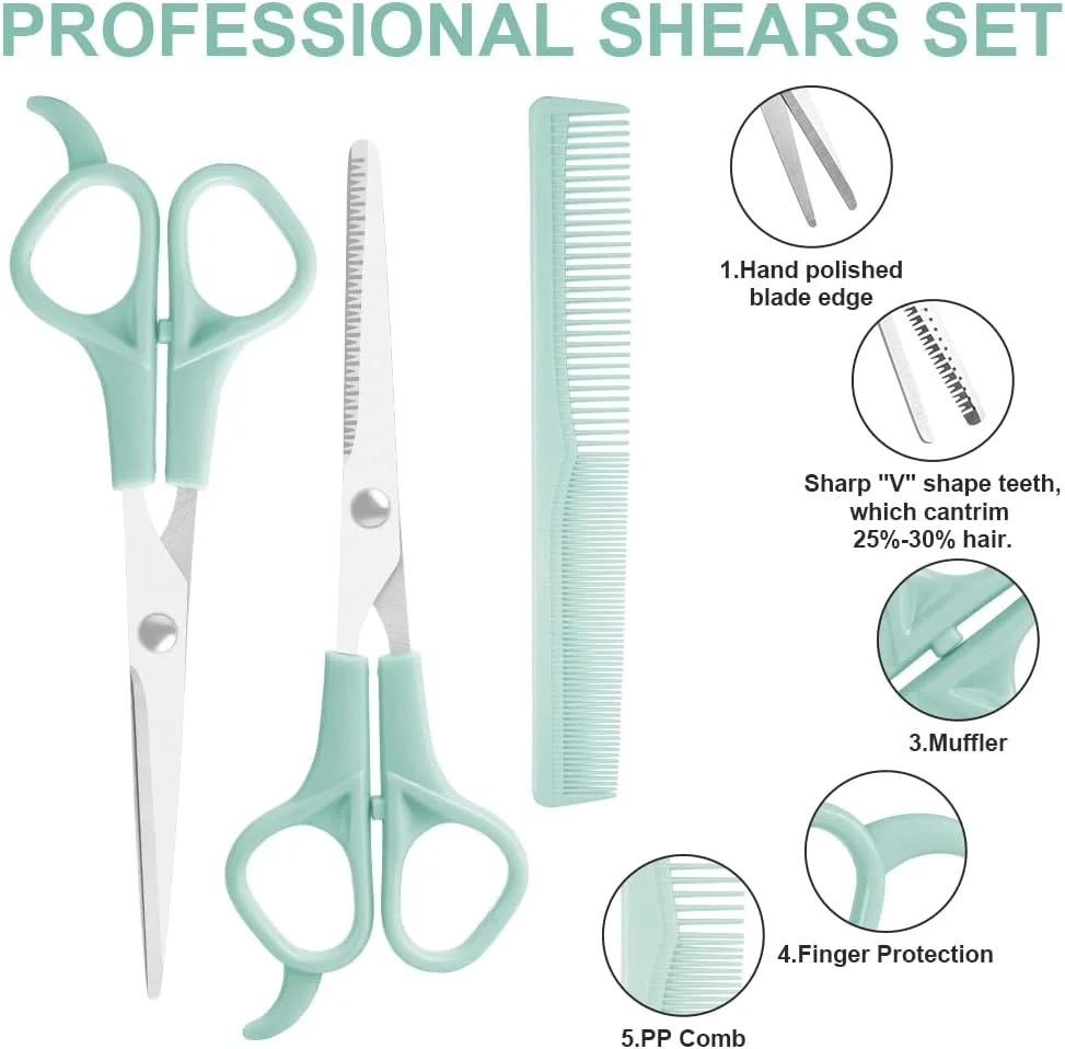 قیچی آرایشگری LOPHE، ست قیچی آرایشگری 3 تکه، قیچی پیتاژ به همراه شانه، قیچی آرایشگری برای ریش، قیچی مو، آرایشگاه در خانه، آبی قیچی آرایشگری LOPHE، ست قیچی آرایشگری 3 تکه، قیچی پیتاژ به همراه شانه، قیچی آرایشگری برای ریش، قیچی مو، آرایشگاه در خانه، آبی