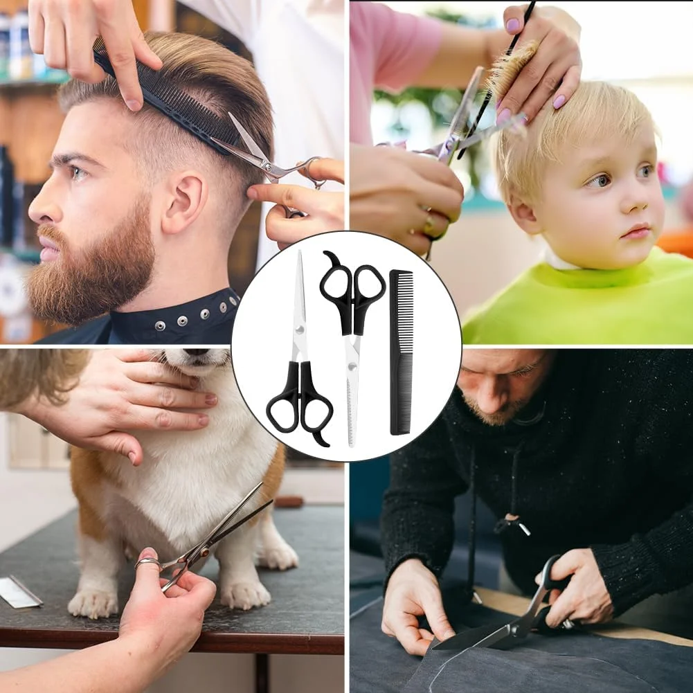 قیچی آرایشگری LOPHE، ست قیچی آرایشگری 3 تکه، قیچی پیتاژ به همراه شانه، قیچی آرایشگری برای قیچی ریش، قیچی مو، آرایشگاه در خانه، مشکی قیچی آرایشگری LOPHE، ست قیچی آرایشگری 3 تکه، قیچی پیتاژ به همراه شانه، قیچی آرایشگری برای قیچی ریش، قیچی مو، آرایشگاه در خانه، مشکی