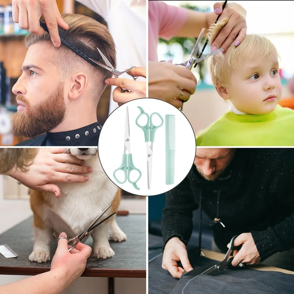 قیچی آرایشگری LOPHE، ست قیچی آرایشگری 3 تکه، قیچی پیتاژ به همراه شانه، قیچی آرایشگری برای ریش، قیچی مو، آرایشگاه در خانه، آبی قیچی آرایشگری LOPHE، ست قیچی آرایشگری 3 تکه، قیچی پیتاژ به همراه شانه، قیچی آرایشگری برای ریش، قیچی مو، آرایشگاه در خانه، آبی