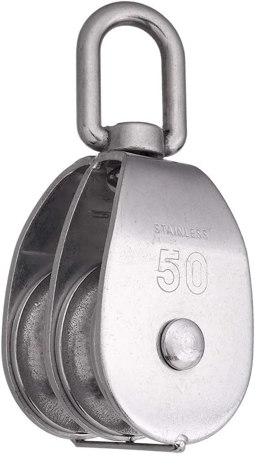 قرقره دوبل Vinayakart، 1 عدد قرقره گردان 50 میلی متری ساخته شده از فولاد ضد زنگ 304، قلاب گردان جرثقیل M 50، قرقره آویز سیم بکسل با ظرفیت بار 400 کیلوگرم برای طناب یا سیم