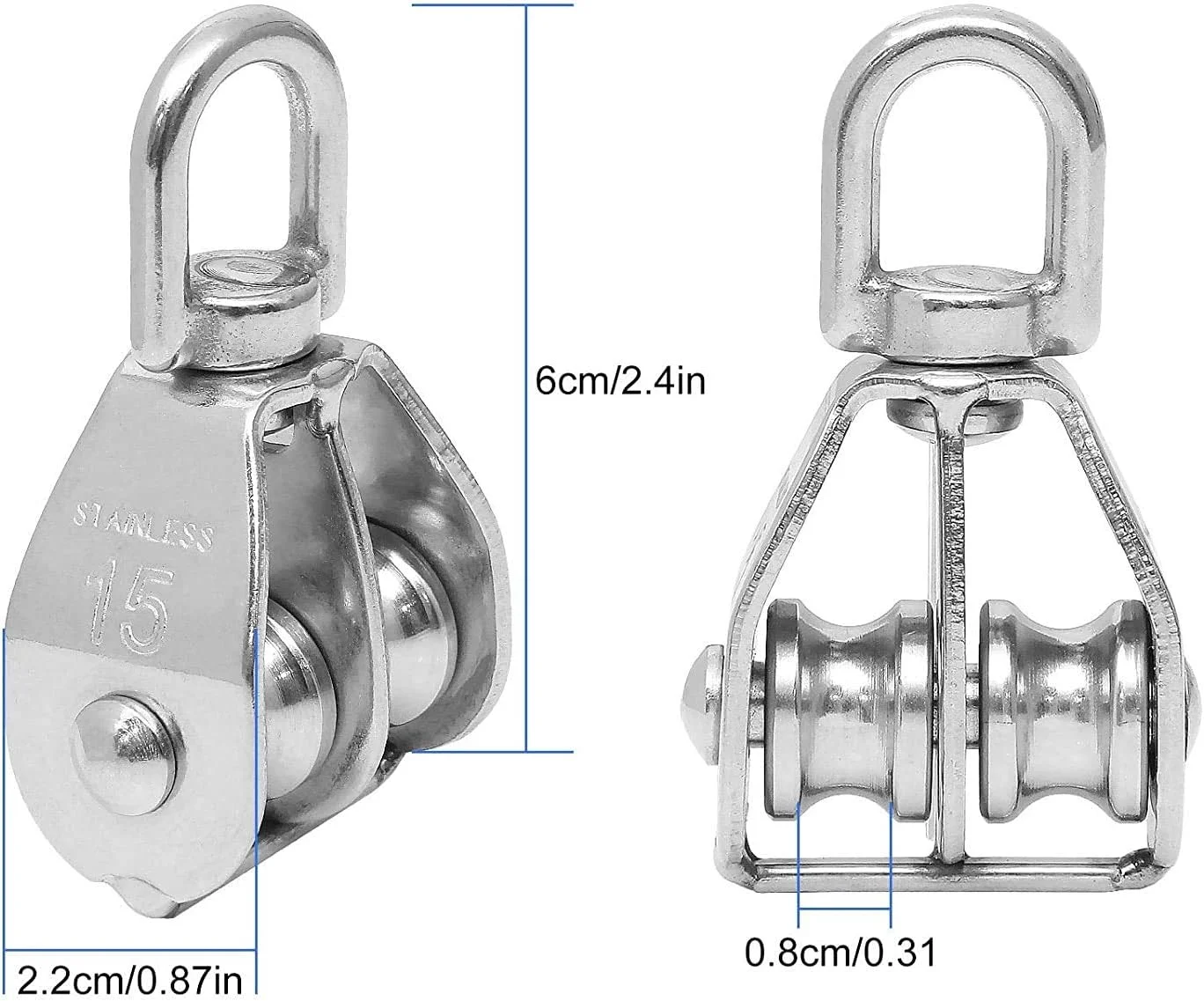Vinayakart Double M 15 Pulley , Swivel 304 Stainless Steel Heavy Duty Rigging Lifting Wheel Fixed Wire Rope, 15 mm Double Pulley Block for Loading Capacity 35 kg - 1Pcs Vinayakart Double M 15 Pulley , Swivel 304 Stainless Steel Heavy Duty Rigging Lifting Wheel Fixed Wire Rope, 15 mm Double Pulley Block for Loading Capacity 35 kg - 1Pcs