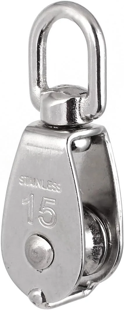 قرقره تکی M15 Vinayakart، قرقره گردان استیل ضد زنگ 304، چرخ بالابر سیم بکسل ثابت، بلوک قرقره تکی 15 میلی متری برای ظرفیت بارگیری 35 کیلوگرم، نقره ای