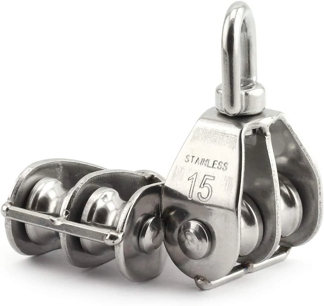 Vinayakart Double M 15 Pulley , Swivel 304 Stainless Steel Heavy Duty Rigging Lifting Wheel Fixed Wire Rope, 15 mm Double Pulley Block for Loading Capacity 35 kg - 1Pcs Vinayakart Double M 15 Pulley , Swivel 304 Stainless Steel Heavy Duty Rigging Lifting Wheel Fixed Wire Rope, 15 mm Double Pulley Block for Loading Capacity 35 kg - 1Pcs