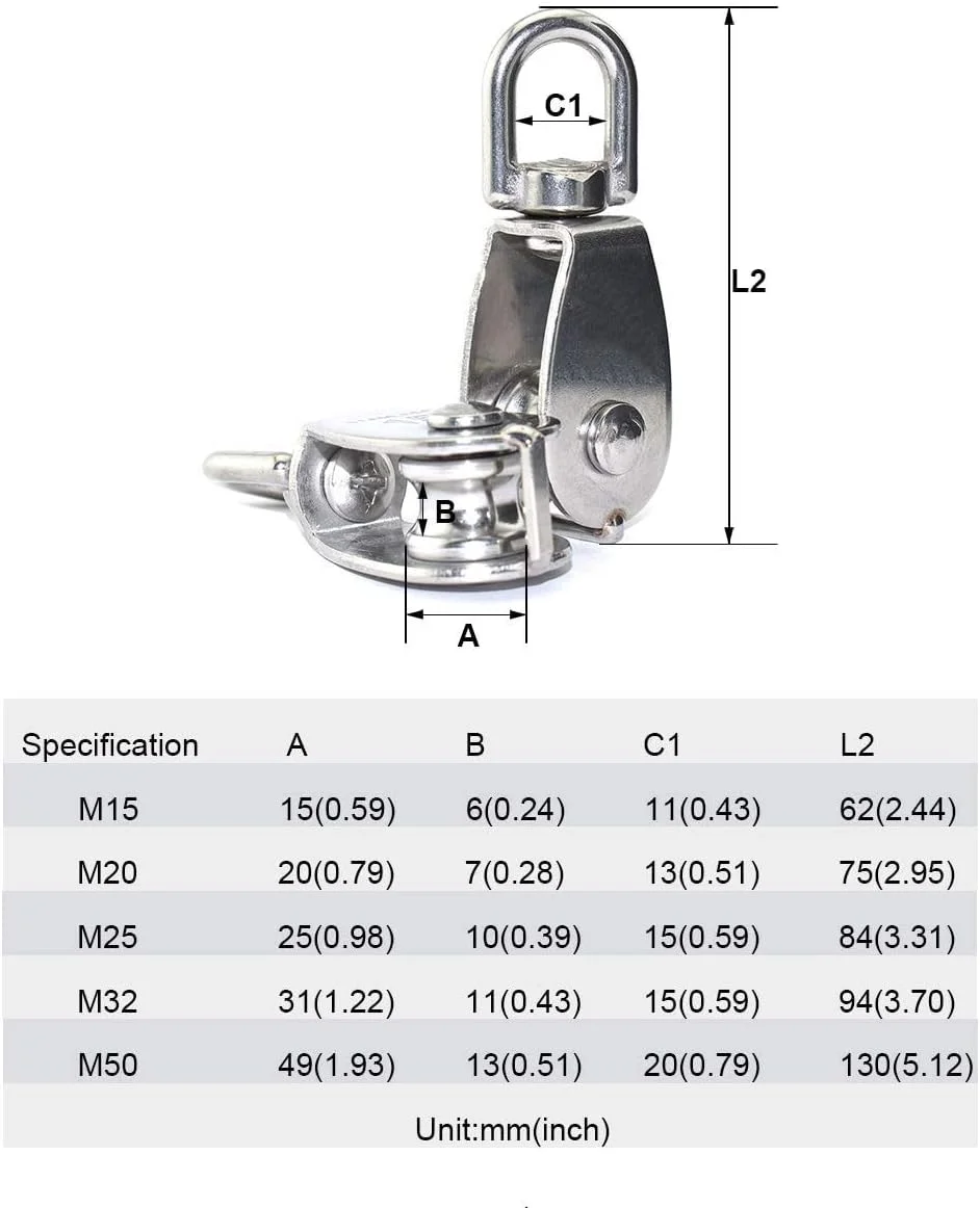 قرقره تکی M15 Vinayakart، قرقره گردان استیل ضد زنگ 304، چرخ بالابر سیم بکسل ثابت، بلوک قرقره تکی 15 میلی متری برای ظرفیت بارگیری 35 کیلوگرم، نقره ای قرقره تکی M15 Vinayakart، قرقره گردان استیل ضد زنگ 304، چرخ بالابر سیم بکسل ثابت، بلوک قرقره تکی 15 میلی متری برای ظرفیت بارگیری 35 کیلوگرم، نقره ای