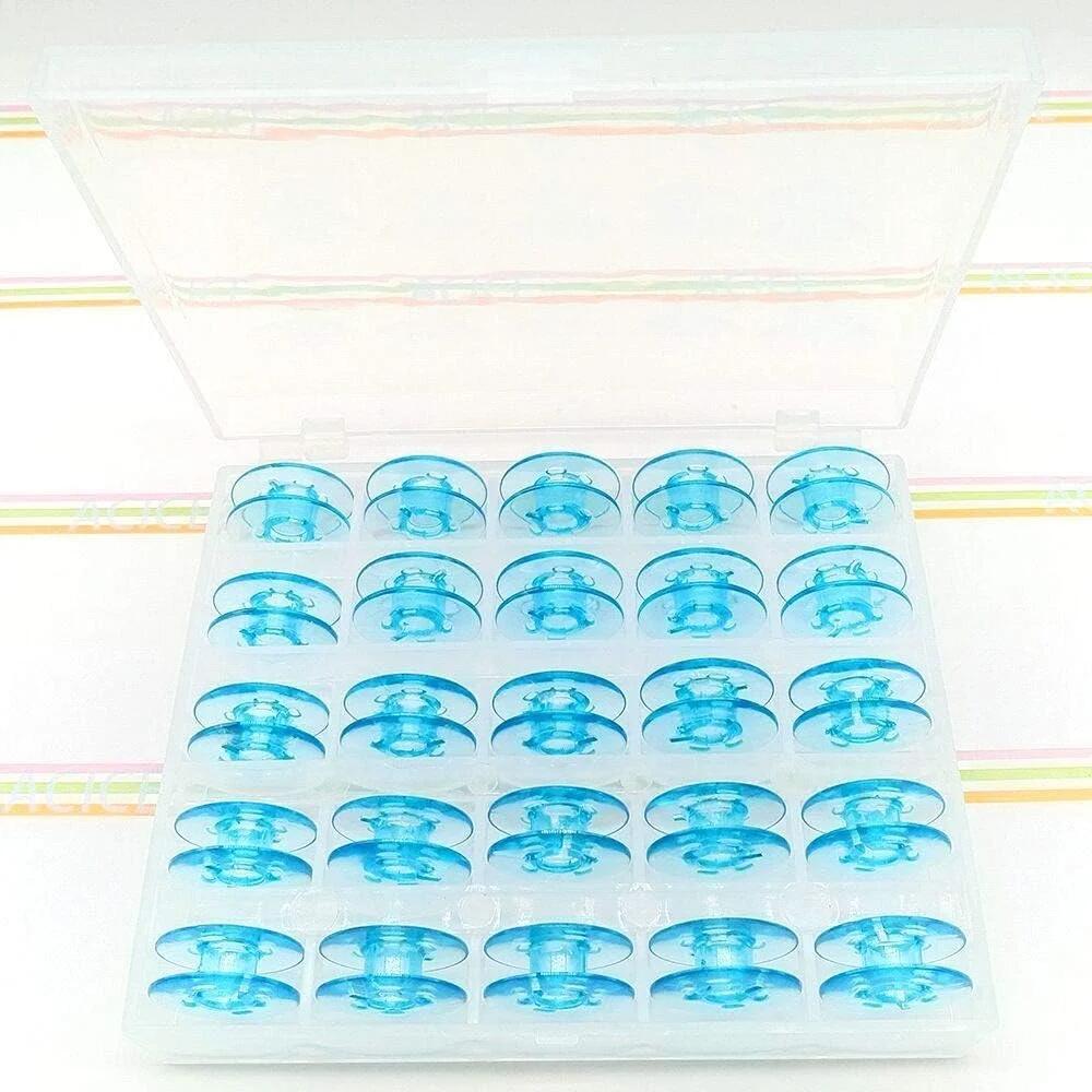 ACICE 25 عدد ماسوره در جعبه ماسوره چرخ خیاطی، ماسوره های پلاستیکی شفاف برای گروه پفاف ACDEFG چرخ خیاطی خانگی 9033P/820779096