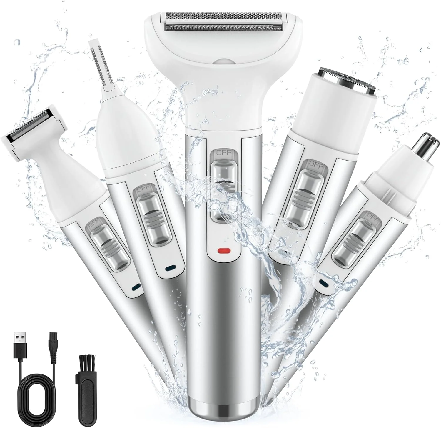 ماشین اصلاح برقی 5 در 1 بدون سیم، ریش تراش برقی زنانه قابل شارژ، اصلاح کننده بدون درد، تریمر بیکینی، قابل استفاده به صورت خشک و مرطوب، از بین برنده موهای زائد صورت، پاها، ابرو، بینی، زیر بغل برای مناطق حساس ماشین اصلاح برقی 5 در 1 بدون سیم، ریش تراش برقی زنانه قابل شارژ، اصلاح کننده بدون درد، تریمر بیکینی، قابل استفاده به صورت خشک و مرطوب، از بین برنده موهای زائد صورت، پاها، ابرو، بینی، زیر بغل برای مناطق حساس