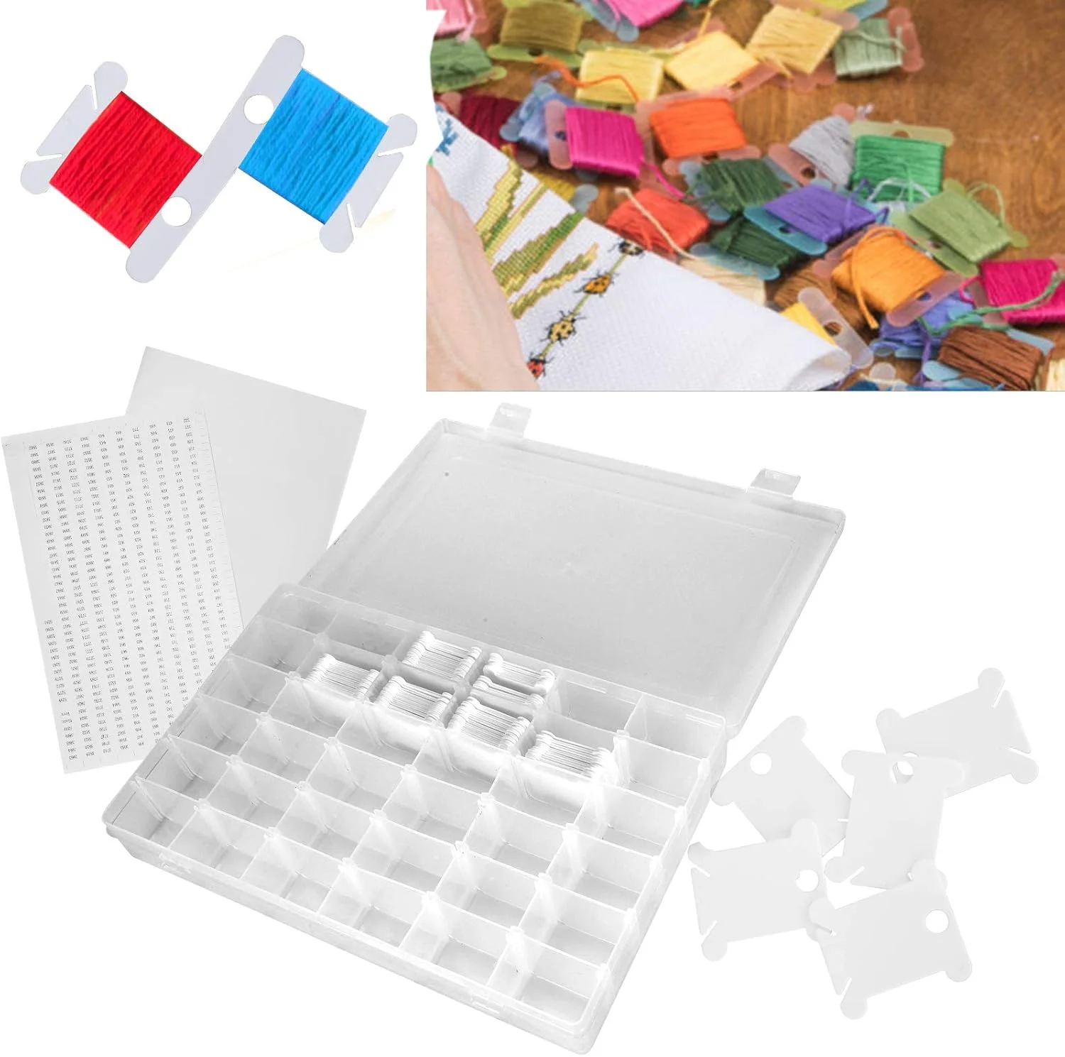 ارگانایزر نخ دندان قرقره گلدوزی، شبکه های تقسیم شده 120 عددی تخته سیم پیچ بخیه متقاطع گیره های سیم بادوام برای بافتنی برای ابزار خیاطی