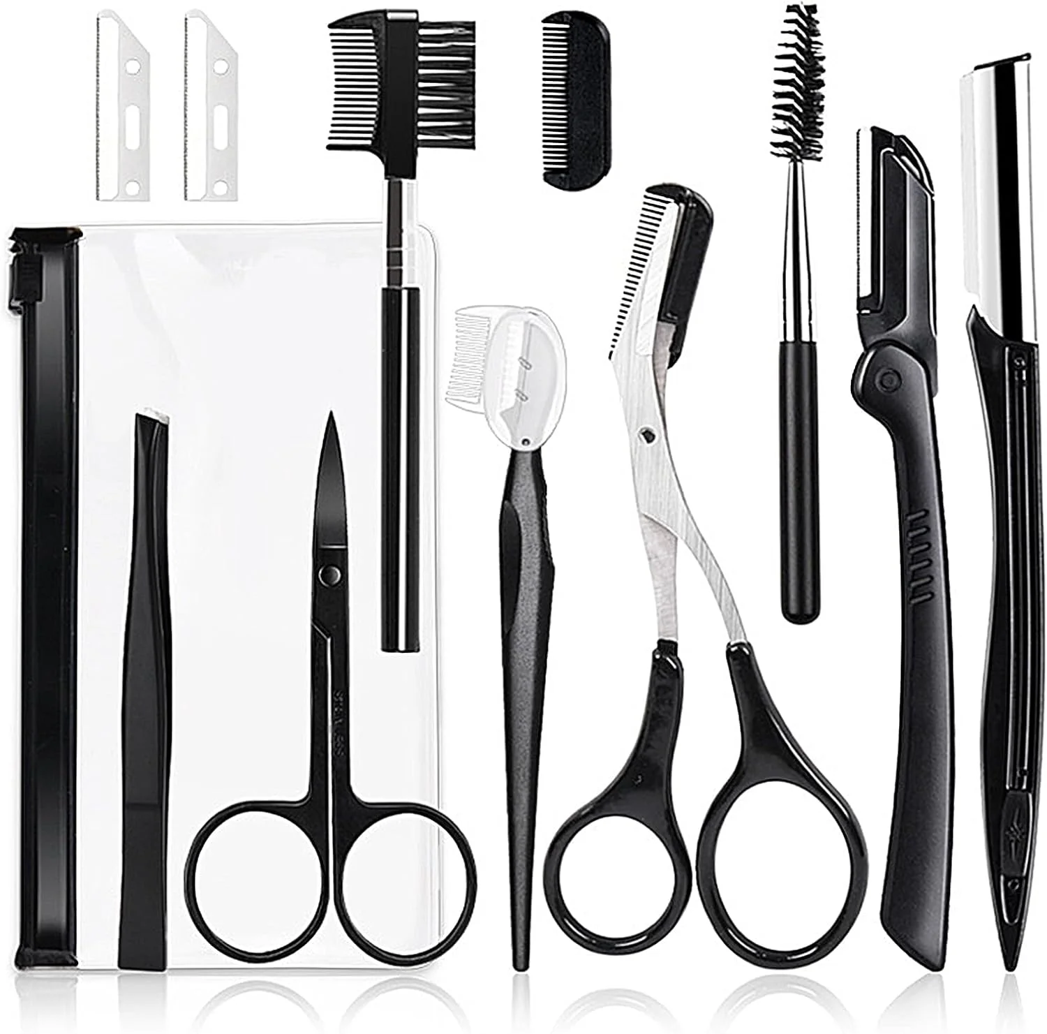 ست ابرو BIGTHREE، ست 11 تکه برای حالت دادن به ابرو، ست قیچی ابرو، شامل تیغ صورت، موچین، قیچی، شانه، تریمر، برس، ست ابزار آرایشی برای آقایان و بانوان (مشکی) ست ابرو BIGTHREE، ست 11 تکه برای حالت دادن به ابرو، ست قیچی ابرو، شامل تیغ صورت، موچین، قیچی، شانه، تریمر، برس، ست ابزار آرایشی برای آقایان و بانوان (مشکی)