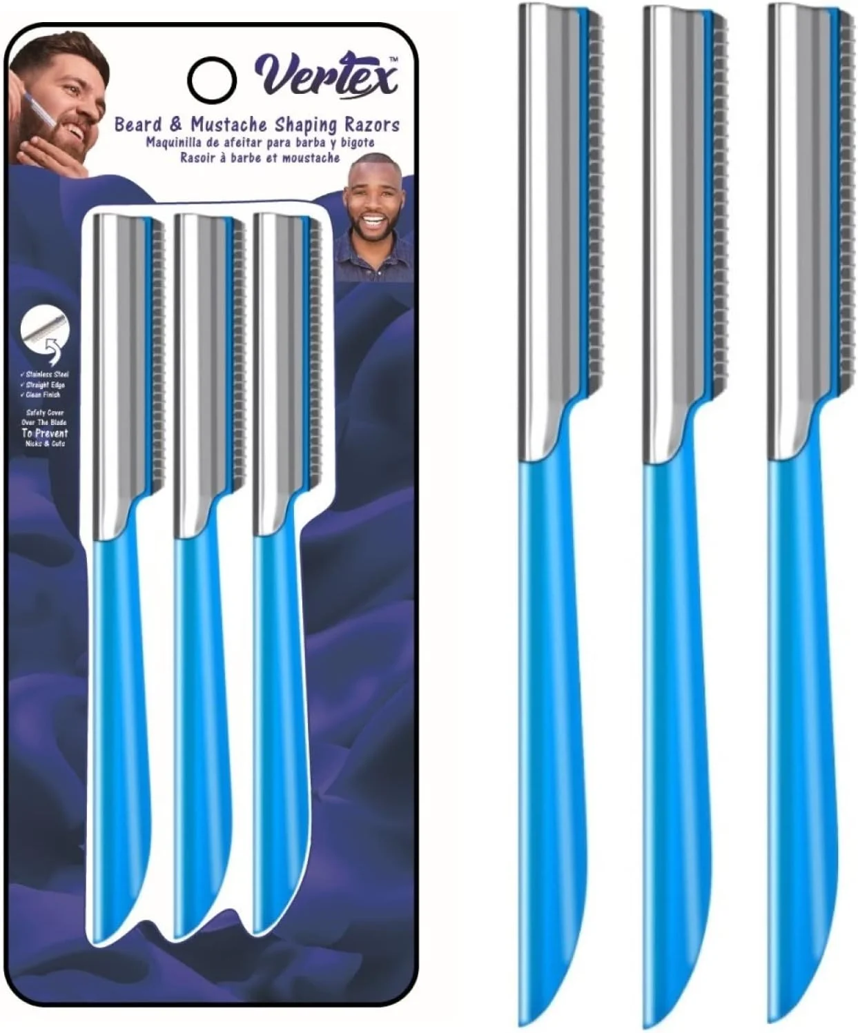 تیغ ریش و سبیل لبه صاف - ابزار حالت دهنده و اصلاح کننده ریش مردانه، تیغ شکل دهنده ابرو، صاف کننده سبیل، زوایای لبه دار، تیغ های مسافرتی جایگزین یکبار مصرف استیل ضد زنگ