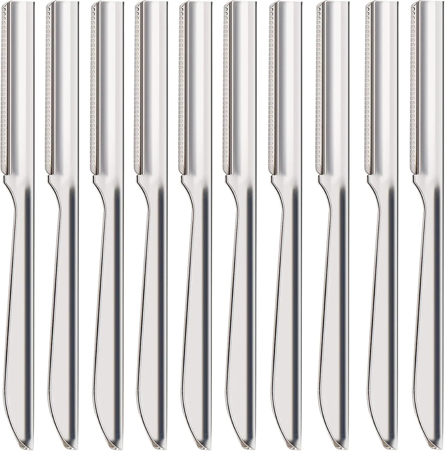 تیغ ابرو Bukela، بسته 10 عددی، تیغ اصلاح صورت زنانه، موزن ابرو، ابزار شکل دهی درماپلنینگ با پوشش، نقره ای استیل ضد زنگ تیغ ابرو Bukela، بسته 10 عددی، تیغ اصلاح صورت زنانه، موزن ابرو، ابزار شکل دهی درماپلنینگ با پوشش، نقره ای استیل ضد زنگ