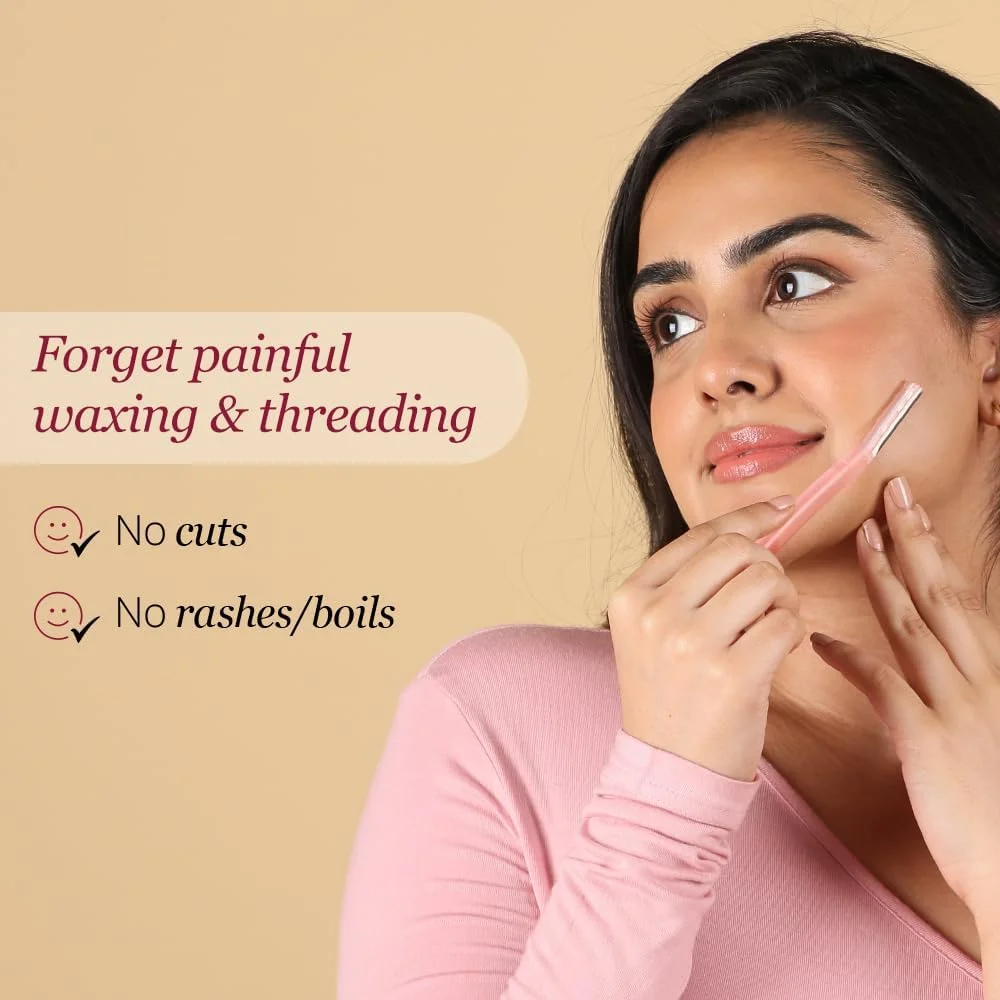 تیغ صورت کارمسی قابل استفاده مجدد برای زنان، ابزار درماپلنینگ موهای صورت - 3 تیغ، حذف فوری و بدون درد مو برای ابروها، لب بالا، پیشانی، کرک هلو و خط ریش - تیغ های لایه بردار مسافرتی