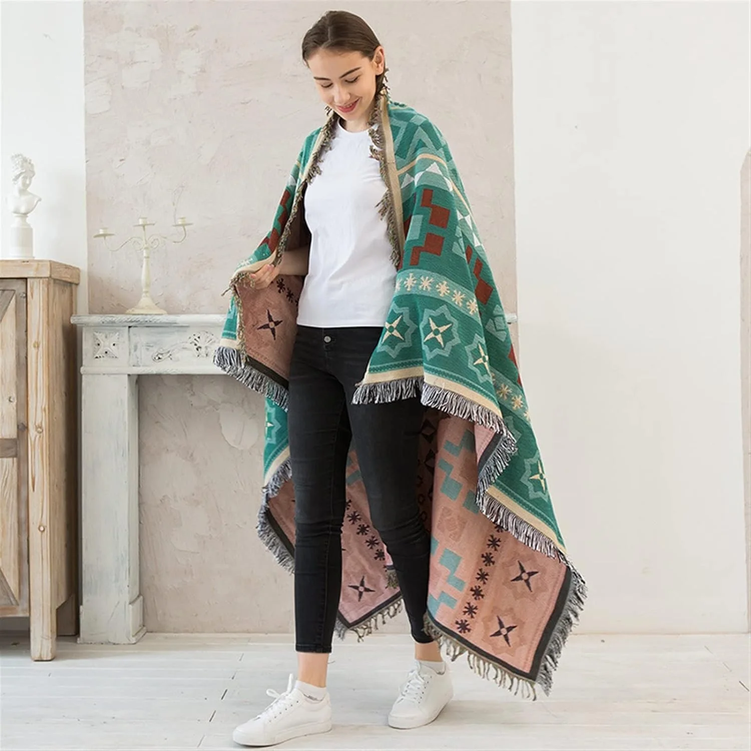 تیاندی‌اف‌وای پتو مبل بافتنی روکش مبل صندلی حوله پتوی نرم روکش تزئینی برای تخت روتختی فرش ساحلی شنی فضای باز (130x160 سانتی‌متر)