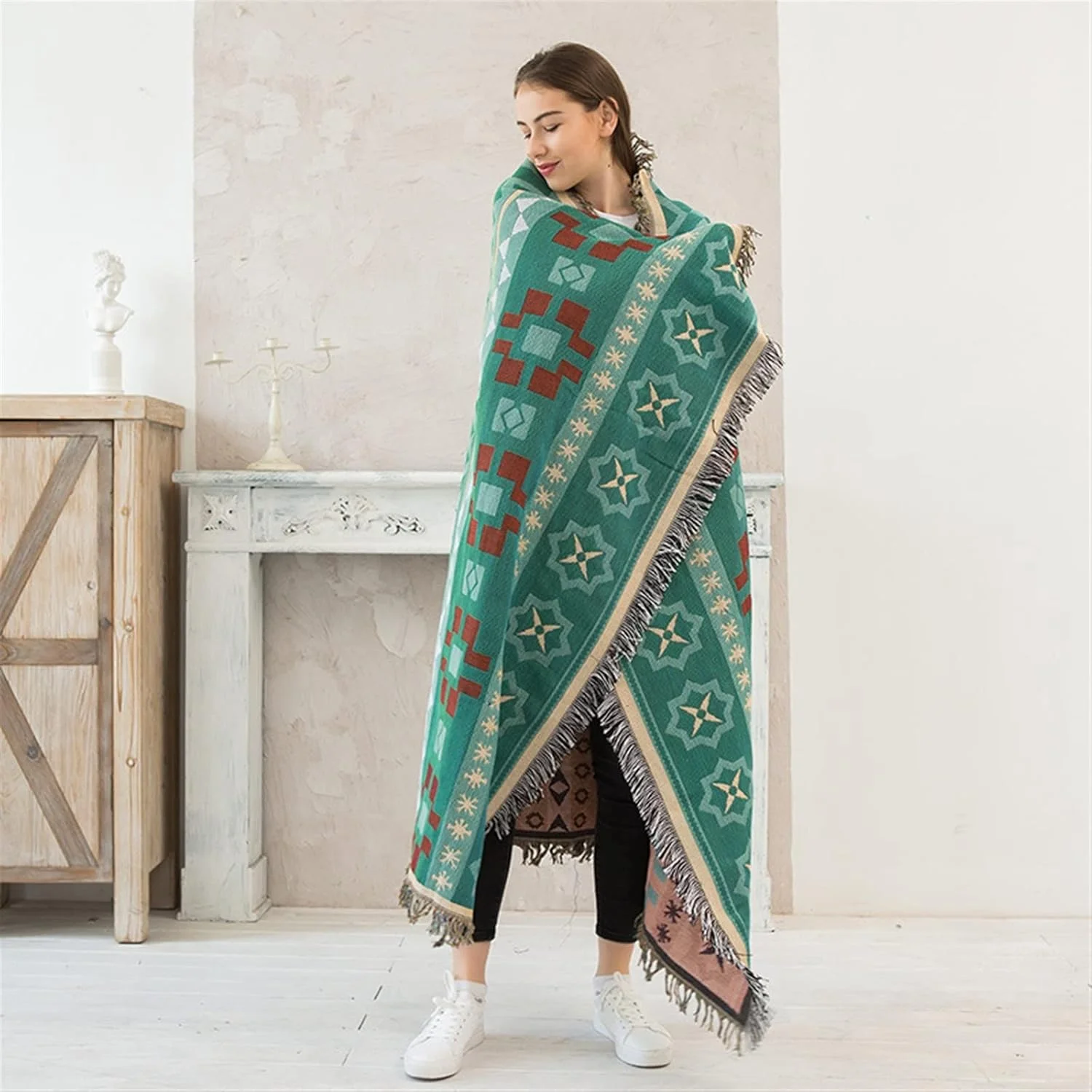 تیاندی‌اف‌وای پتو مبل بافتنی روکش مبل صندلی حوله پتوی نرم روکش تزئینی برای تخت روتختی فرش ساحلی شنی فضای باز (130x160 سانتی‌متر)