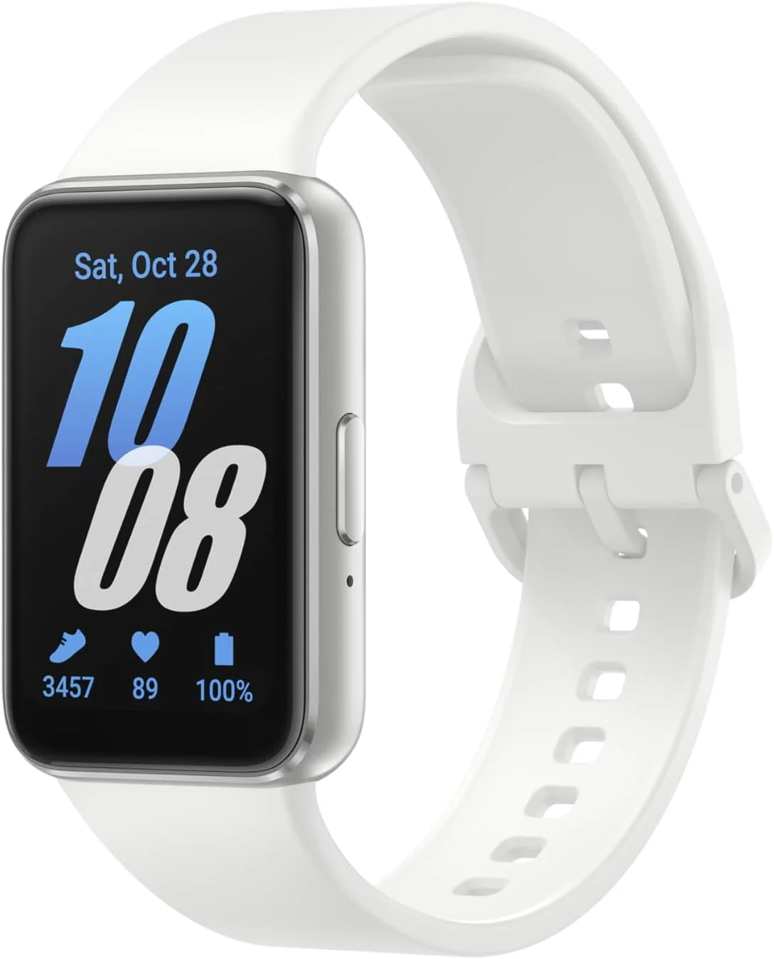دستبند هوشمند سامسونگ Galaxy Fit3، شارژر سریع اصلی همراه، صفحه نمایش 1.6 اینچی، اعلان پیامک و تماس، ویژگی های ورزشی و سلامتی، IP68، عمر باتری طولانی، نقره ای، نسخه FR