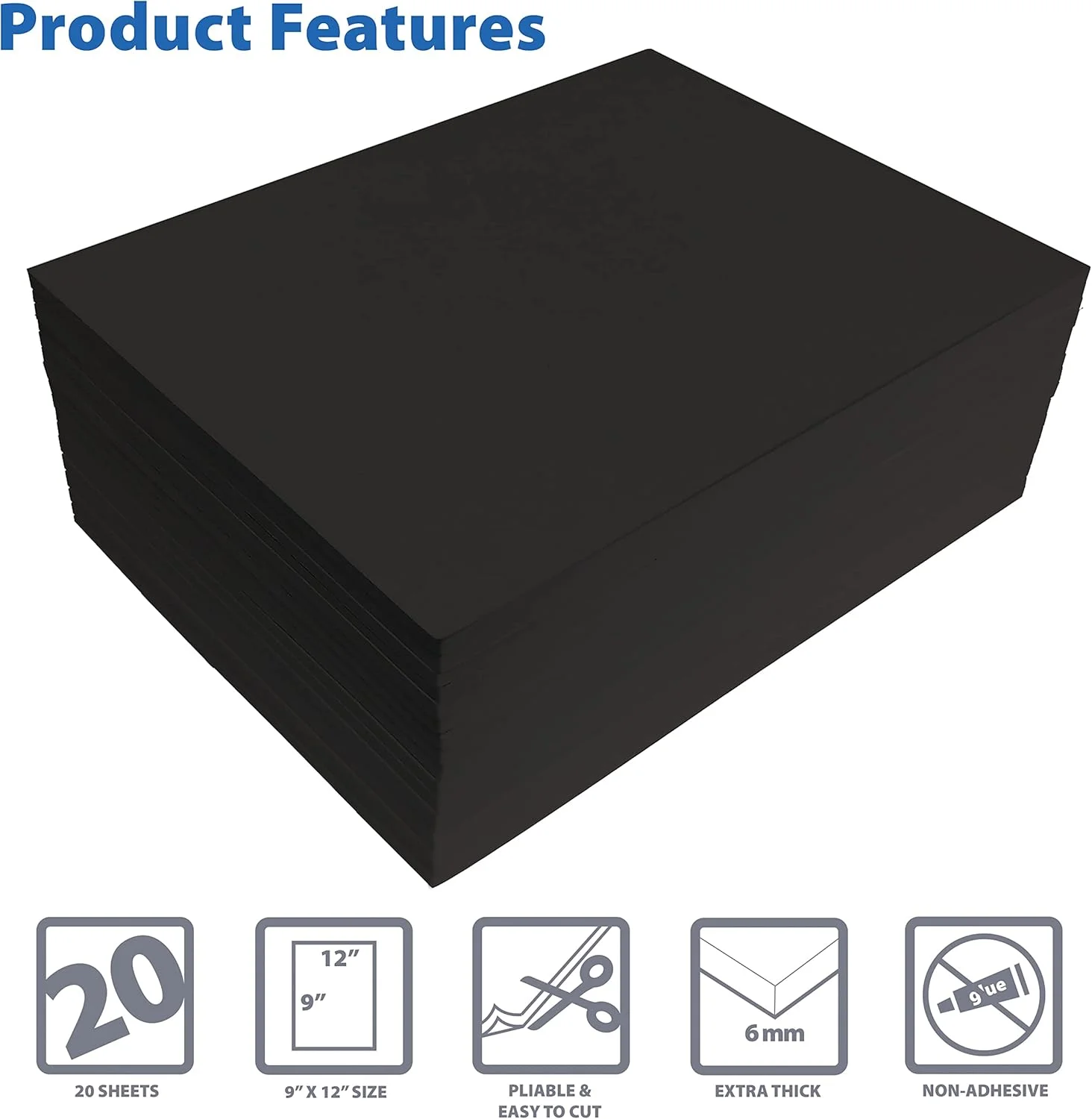برگه های فوم EVA مشکی Better Office Products، بسته 20 عددی، ضخامت اضافی 6 میلی متر، 9 × 12 اینچ، رنگ مشکی، برای هنر و صنایع دستی، بسته عمده 20 برگی برگه های فوم EVA مشکی Better Office Products، بسته 20 عددی، ضخامت اضافی 6 میلی متر، 9 × 12 اینچ، رنگ مشکی، برای هنر و صنایع دستی، بسته عمده 20 برگی