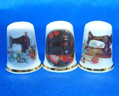Birchcroft China مجموعه سه انگشتانه چینی کلکسیونی - ماشین های خیاطی مدرن