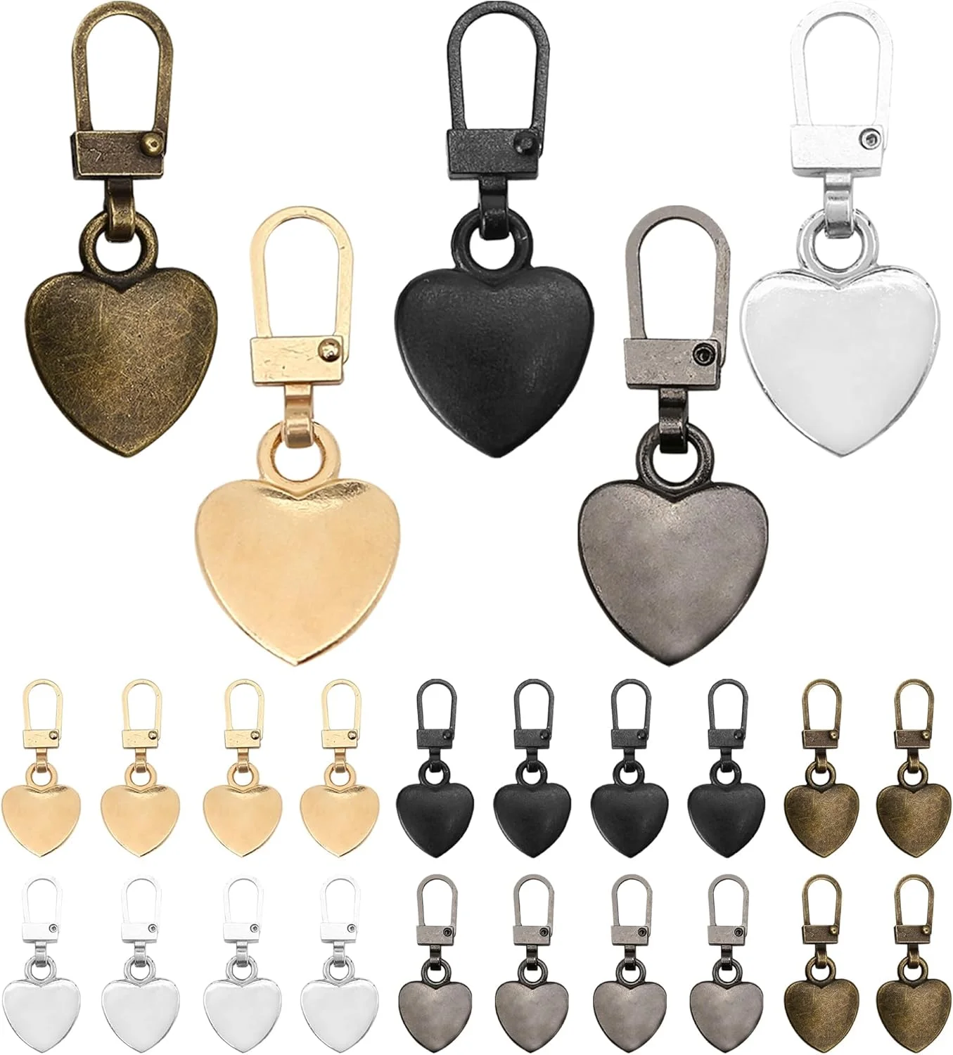ست تعمیر زیپ BIGTHREE، 25 عدد سرزیپ فلزی قلبی شکل چند رنگ، سرزیپ های جداشدنی کوله پشتی برای چمدان، صنایع دستی DIY، خیاطی، هدیه روز ولنتاین
