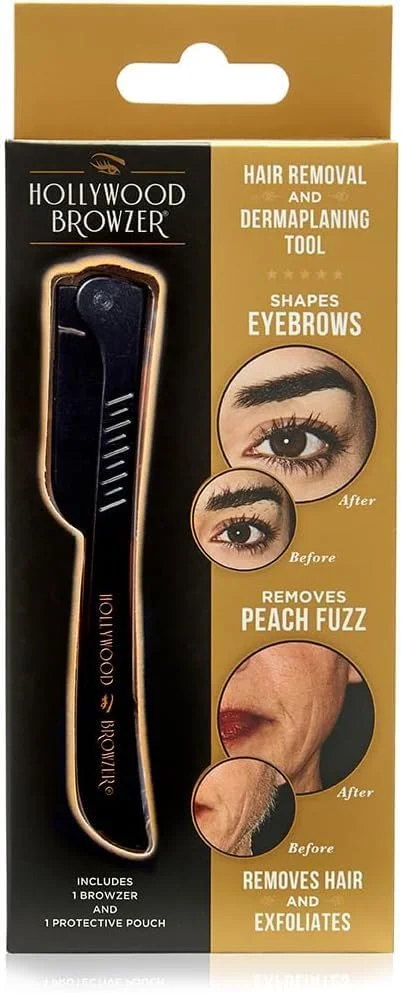 Hollywood Browzer Dermaplaning Face Blade for Woman (Protective Pouch Included) for Eyebrow Shaping, Removing Unwanted Hair and Dermaplaning Exfoliation Black Hollywood Browzer Dermaplaning Face Blade for Woman (Protective Pouch Included) for Eyebrow Shaping, Removing Unwanted Hair and Dermaplaning Exfoliation Black