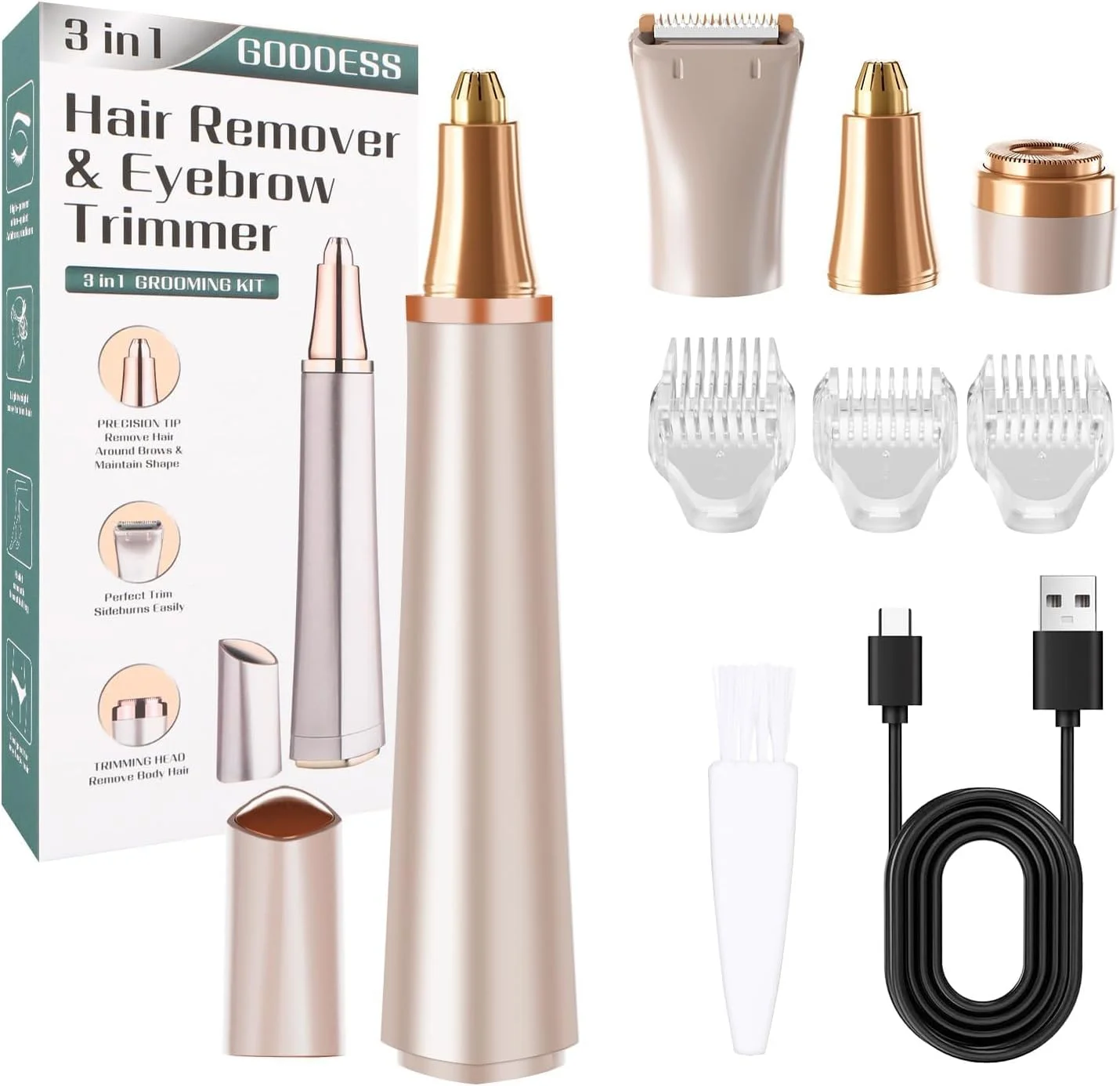 موکن ابرو برقی هایرینبو، موبر صورت 3 در 1 برای زنان، ماشین اصلاح مو ضد آب و قابل شارژ برای صورت، ابرو، پا، بیکینی، بینی، اپیلاتور ریش تراش صورت بدون درد با 3 شانه راهنما موکن ابرو برقی هایرینبو، موبر صورت 3 در 1 برای زنان، ماشین اصلاح مو ضد آب و قابل شارژ برای صورت، ابرو، پا، بیکینی، بینی، اپیلاتور ریش تراش صورت بدون درد با 3 شانه راهنما