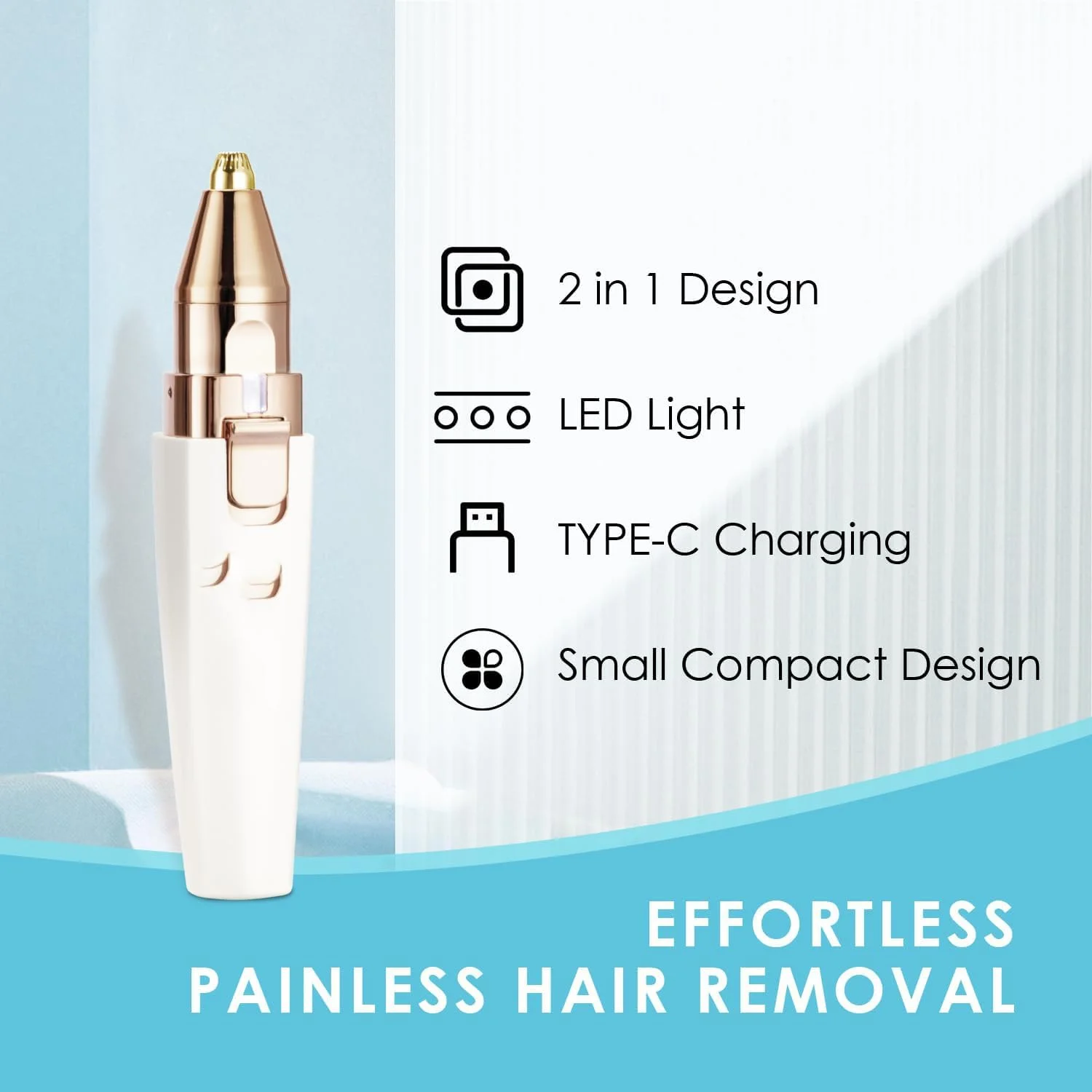 مو زن ابرو و صورت HYRAINBOW: 2 در 1، قابل شارژ، اصلاح موهای صورت و ابرو - تیغ صورت، لب، بدن، بدون درد با چراغ LED داخلی (سفید) مو زن ابرو و صورت HYRAINBOW: 2 در 1، قابل شارژ، اصلاح موهای صورت و ابرو - تیغ صورت، لب، بدن، بدون درد با چراغ LED داخلی (سفید)