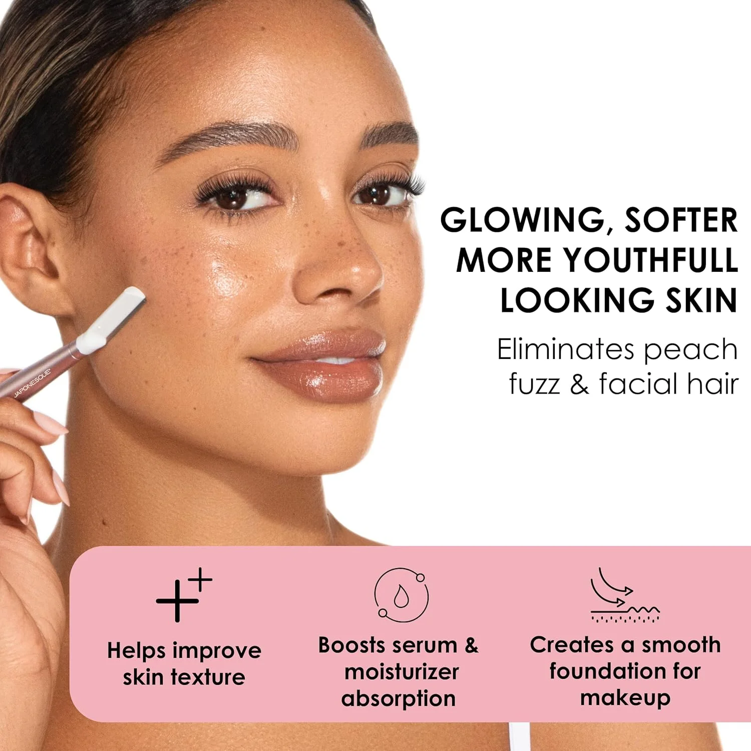 ژیلت صورت درماپلنینگ JAPONESQUE - دو سایز تیغه با دسته قابل تعویض، تیغ ابرو، تیغه های فوق العاده تیز ژاپنی، برای از بین بردن موها، لایه بردار چند منظوره