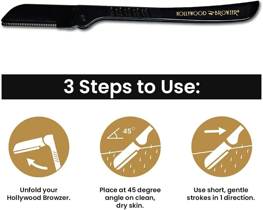 Hollywood Browzer Dermaplaning Face Blade for Woman (Protective Pouch Included) for Eyebrow Shaping, Removing Unwanted Hair and Dermaplaning Exfoliation Black