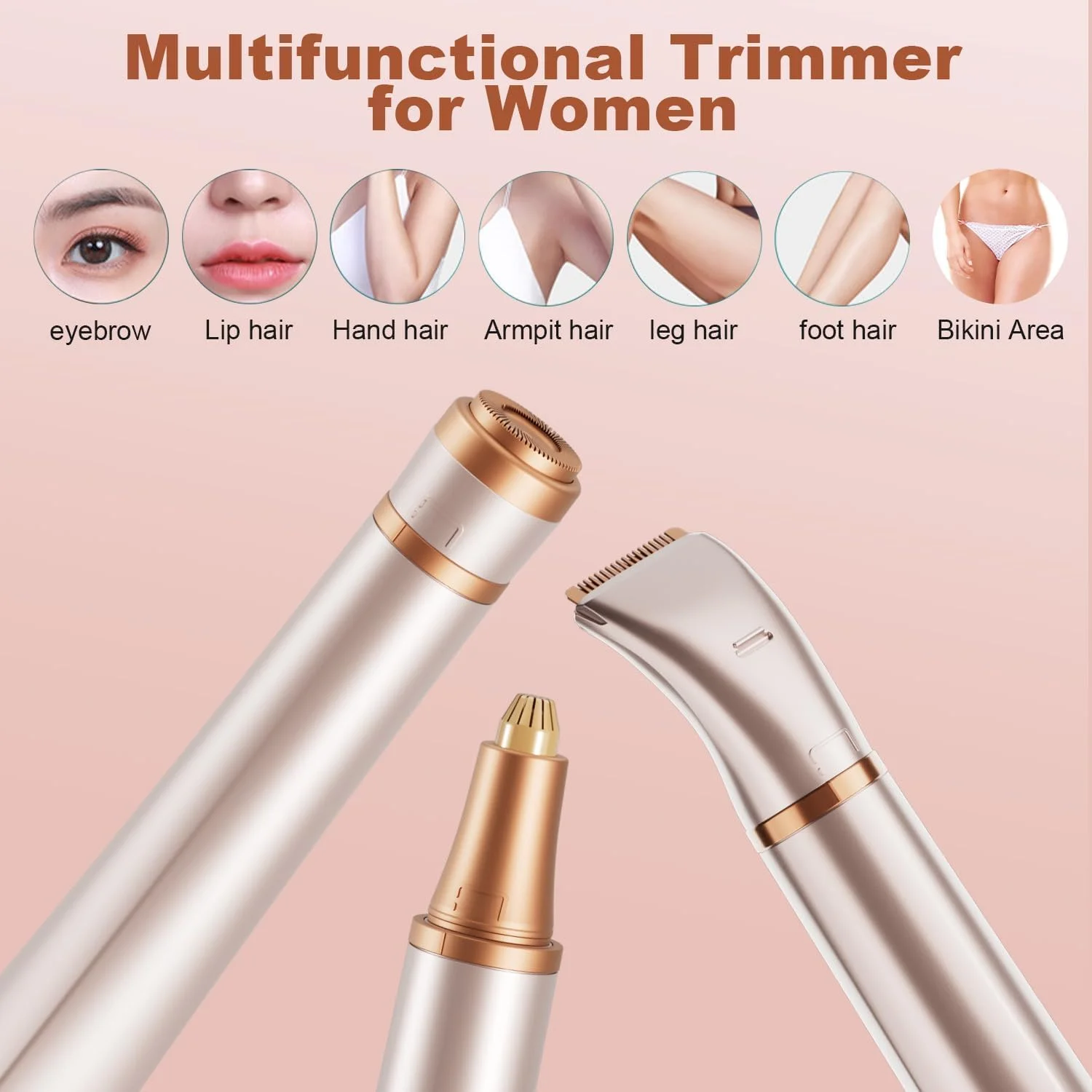 موکن ابرو برقی هایرینبو، موبر صورت 3 در 1 برای زنان، ماشین اصلاح مو ضد آب و قابل شارژ برای صورت، ابرو، پا، بیکینی، بینی، اپیلاتور ریش تراش صورت بدون درد با 3 شانه راهنما