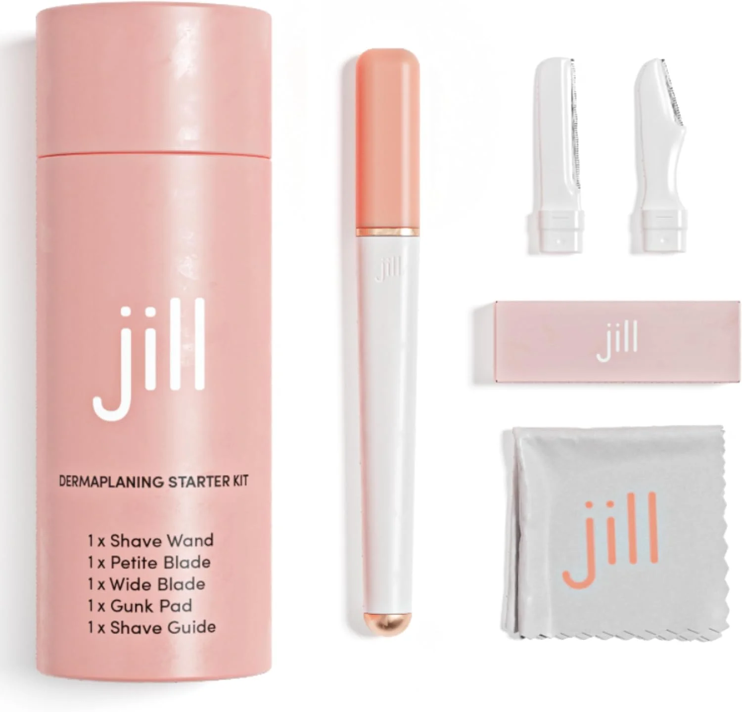 کیت شروع تیغ درماپلین Jill برای زنان | کیت درماپلنینگ حذف موهای صورت شامل 1 دسته Jill، 2 تیغ درماپلین برای پوست حساس و پارچه تمیز کننده | دستمال مرطوب روغن جادویی شامل نمی شود