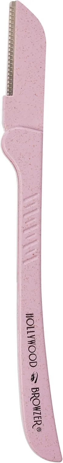 Hollywood Browzer Eyebrow Razor - Facial Hair Remover Shaver Trimmer Shaper | Removing Unwanted Hair | Dermaplaning | Exfoliation | Protective Pouch Included (Rose Quartz)