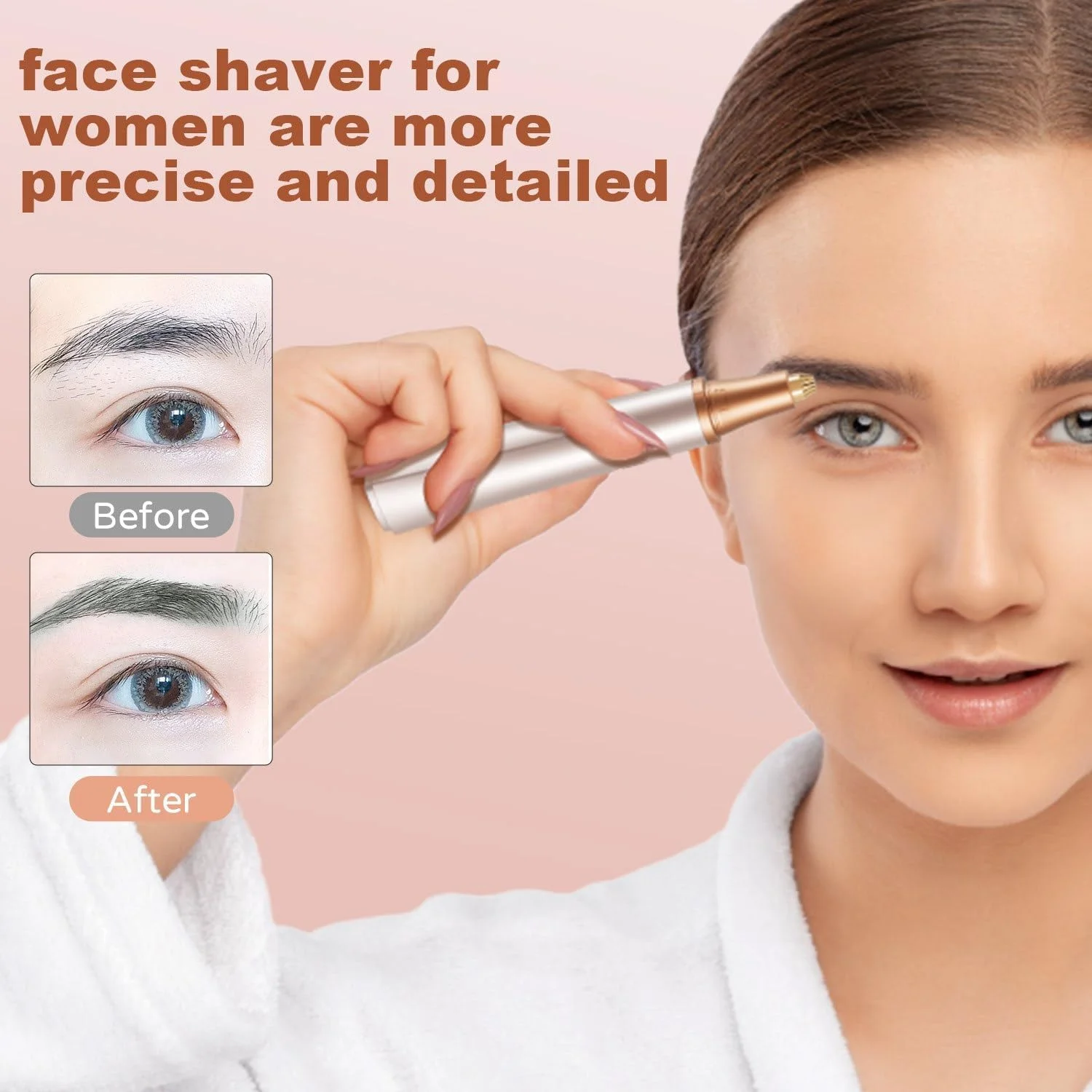 موکن ابرو برقی هایرینبو، موبر صورت 3 در 1 برای زنان، ماشین اصلاح مو ضد آب و قابل شارژ برای صورت، ابرو، پا، بیکینی، بینی، اپیلاتور ریش تراش صورت بدون درد با 3 شانه راهنما