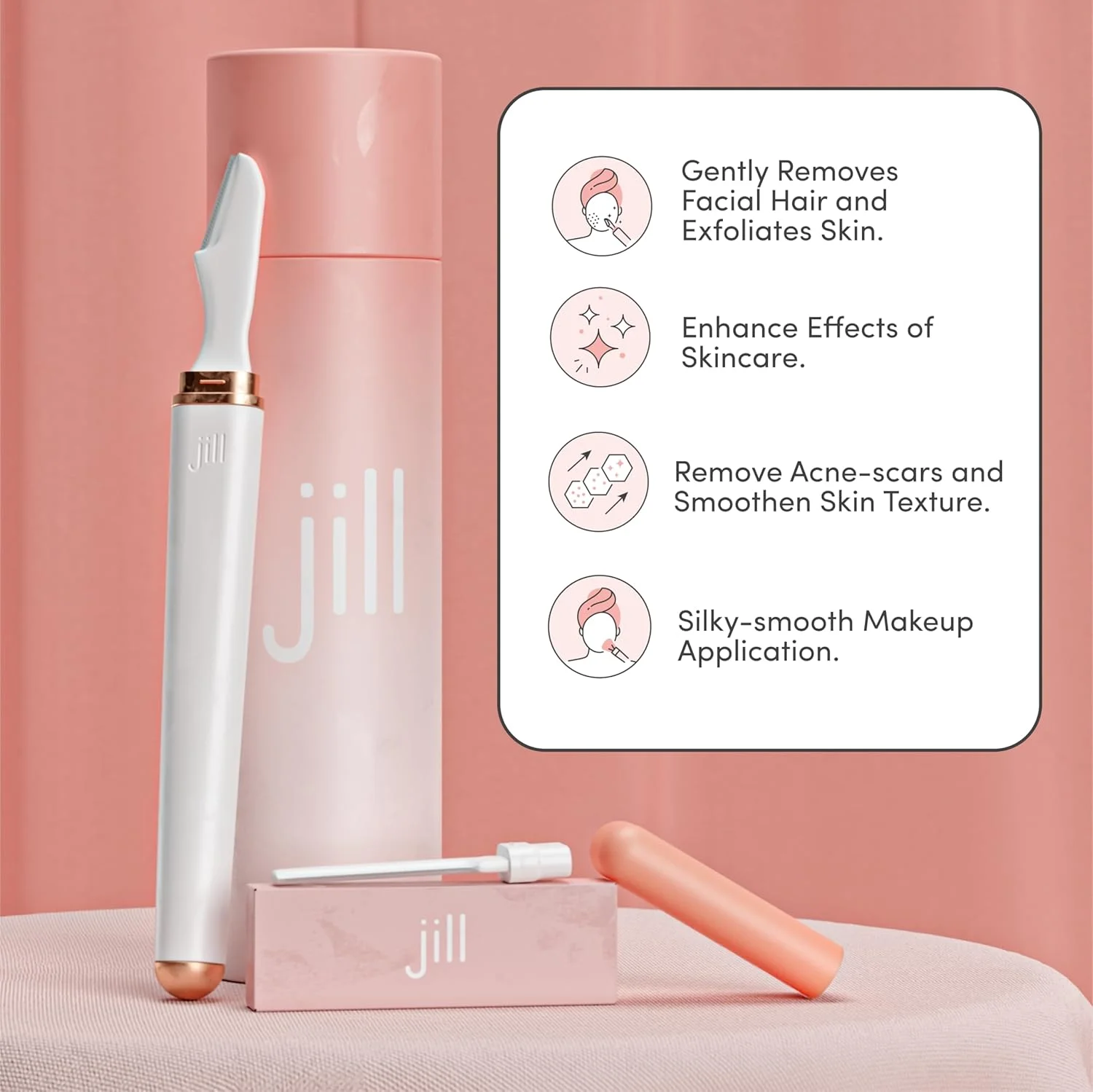 کیت شروع تیغ درماپلین Jill برای زنان | کیت درماپلنینگ حذف موهای صورت شامل 1 دسته Jill، 2 تیغ درماپلین برای پوست حساس و پارچه تمیز کننده | دستمال مرطوب روغن جادویی شامل نمی شود