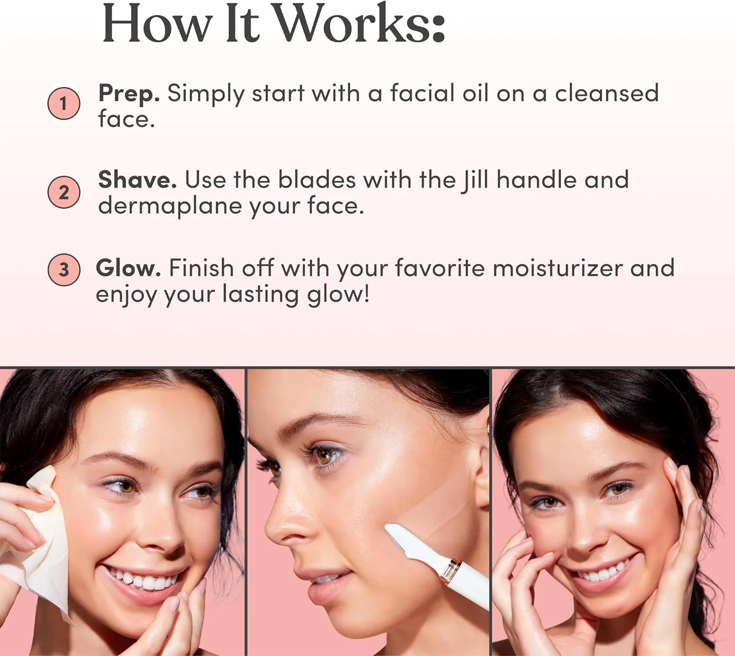 کیت شروع تیغ درماپلین Jill برای زنان | کیت درماپلنینگ حذف موهای صورت شامل 1 دسته Jill، 2 تیغ درماپلین برای پوست حساس و پارچه تمیز کننده | دستمال مرطوب روغن جادویی شامل نمی شود