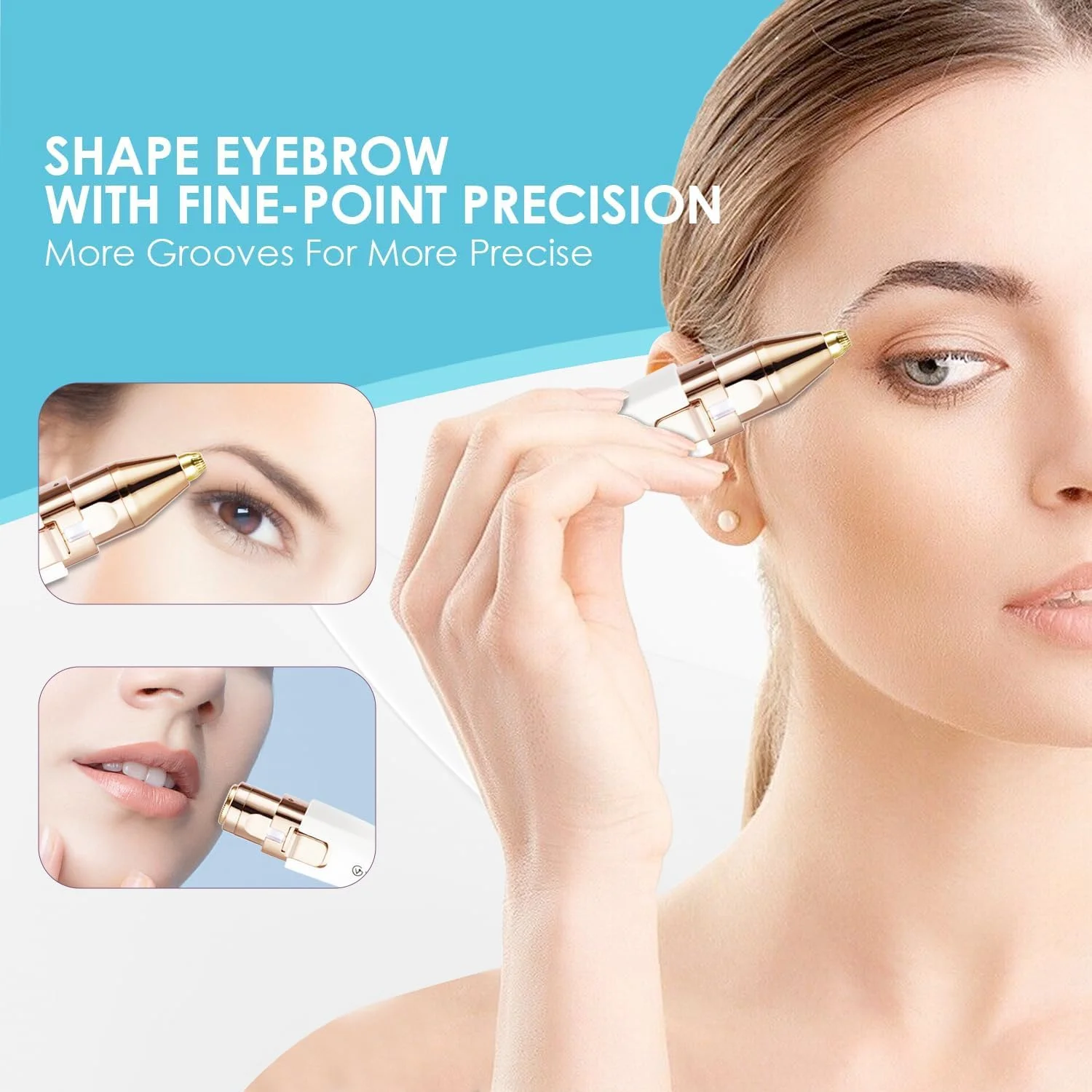 موکن ابرو و صورت HYRAINBOW: 2 در 1، قابل شارژ، از بین برنده موهای صورت و اصلاح کننده ابرو - تیغ صورت بدون درد برای صورت، لب و بدن با چراغ LED داخلی موکن ابرو و صورت HYRAINBOW: 2 در 1، قابل شارژ، از بین برنده موهای صورت و اصلاح کننده ابرو - تیغ صورت بدون درد برای صورت، لب و بدن با چراغ LED داخلی