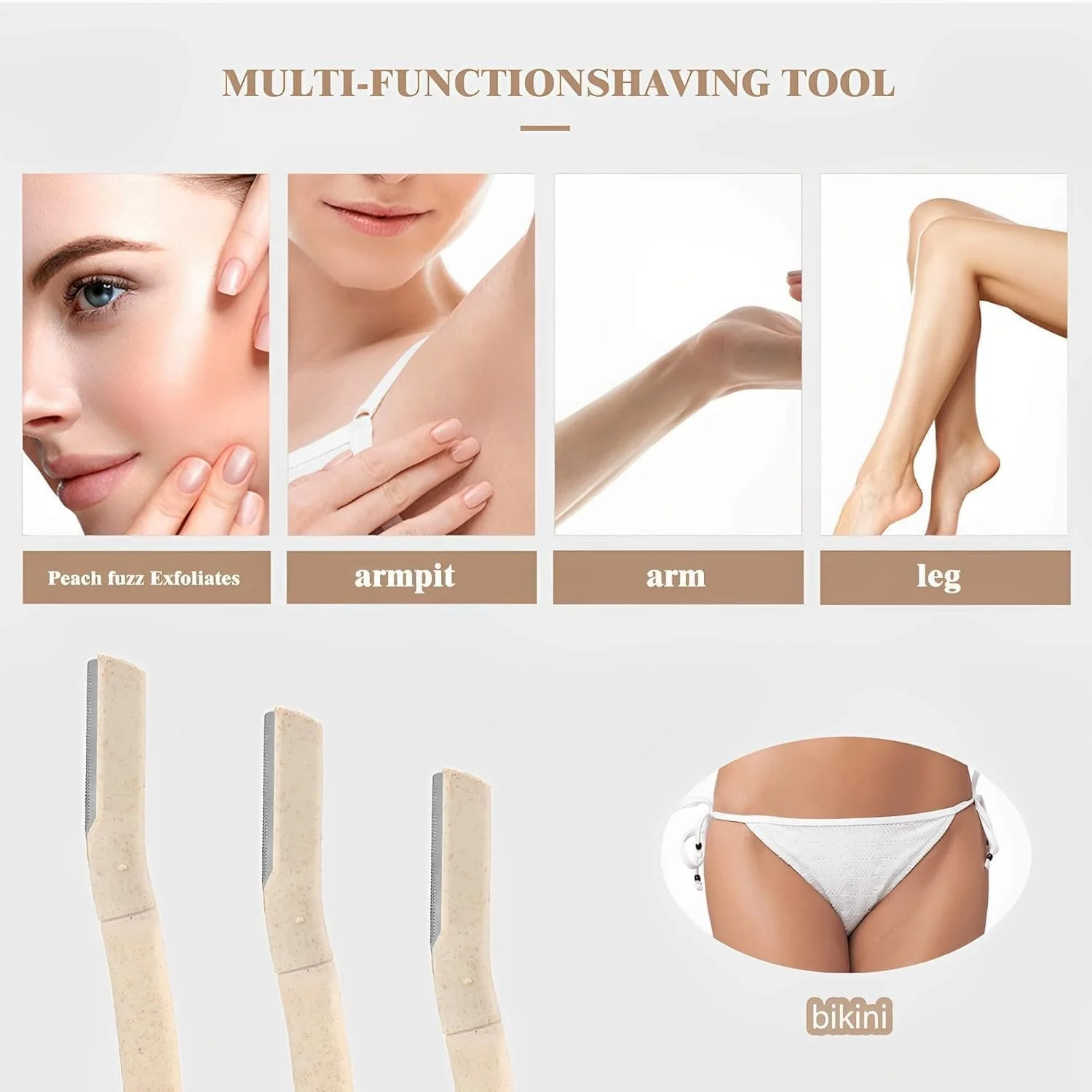 تیغ ابرو 3 عددی HIQUAY برای زنان و مردان، تیغ درماپلنینگ صورت، موبر صورت، از بین برنده کرک هلو، لایه بردار صورت، سازگار با محیط زیست، مناسب برای کرک هلو، چانه، لب بالا، ابروها